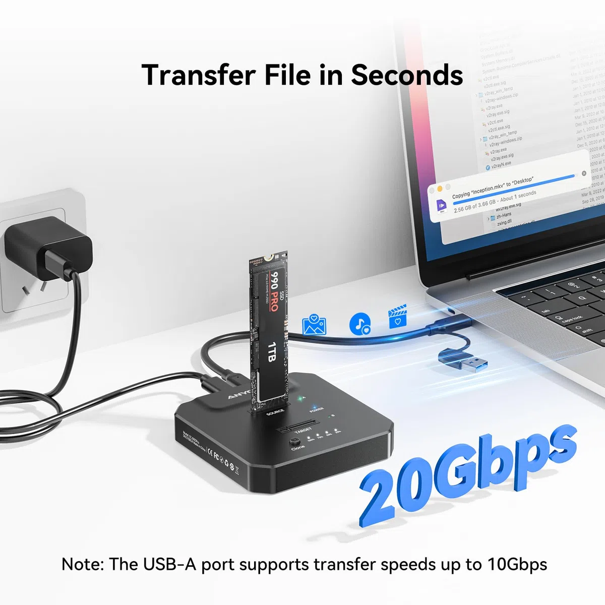 NVMe M.2 Clone SSD obudowa 20 Gbps USB 3.2 Gen2, Dual Bay M.2 NVMe stacja dokująca z klonowaniem offline do szybkiej aktualizacji komputera, migracji systemu i tworzenia kopii zapasowych danych