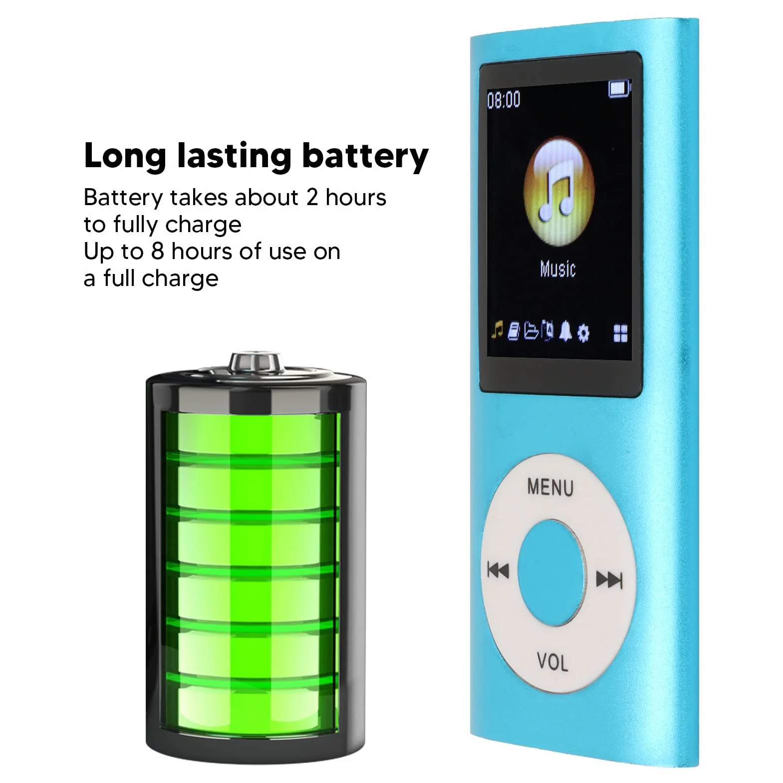 Odtwarzacz MP3/odtwarzacz MP4, Odtwarzacz Muzyczny MP4 Obsługuje Kartę TF o Pojemności do 64 GB, Cyfrowy Ekran LCD o Przekątnej 1,8 Cala, Przenośny Bezstratny Odtwarzacz Muzyczny HiFi(Niebieski)
