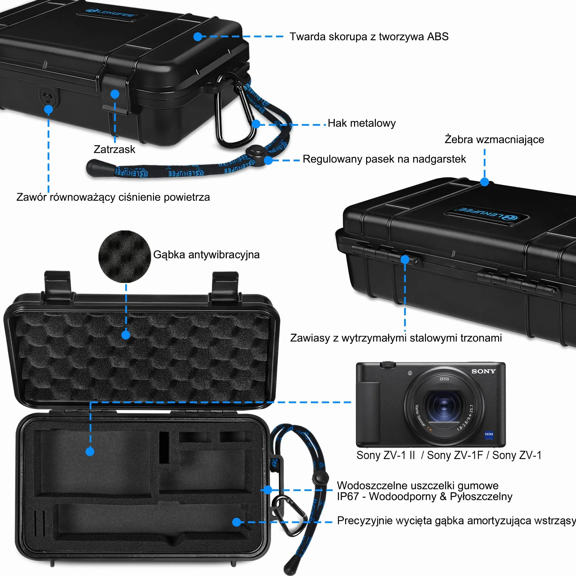 Lekufee Wodoodporna Twarda Walizka Podróżna do Sony ZV-1F, ZV-1, ZV-1 II, Kamery Vlog, Baterii i Akcesoriów