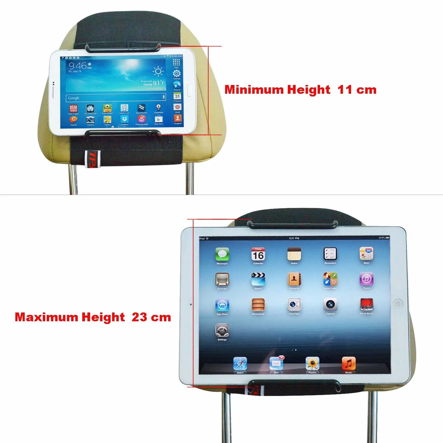 TFY Uniwersalny uchwyt samochodowy na zagłówek do tabletu 7 do 11 cali - iPad 10, Air 5, Mini 6 - iPad Pro 24.6 cm - Galaxy Tab S8 - Asus - Lenovo IdeaTab - Sony Xperia Tablet Z i nie tylko