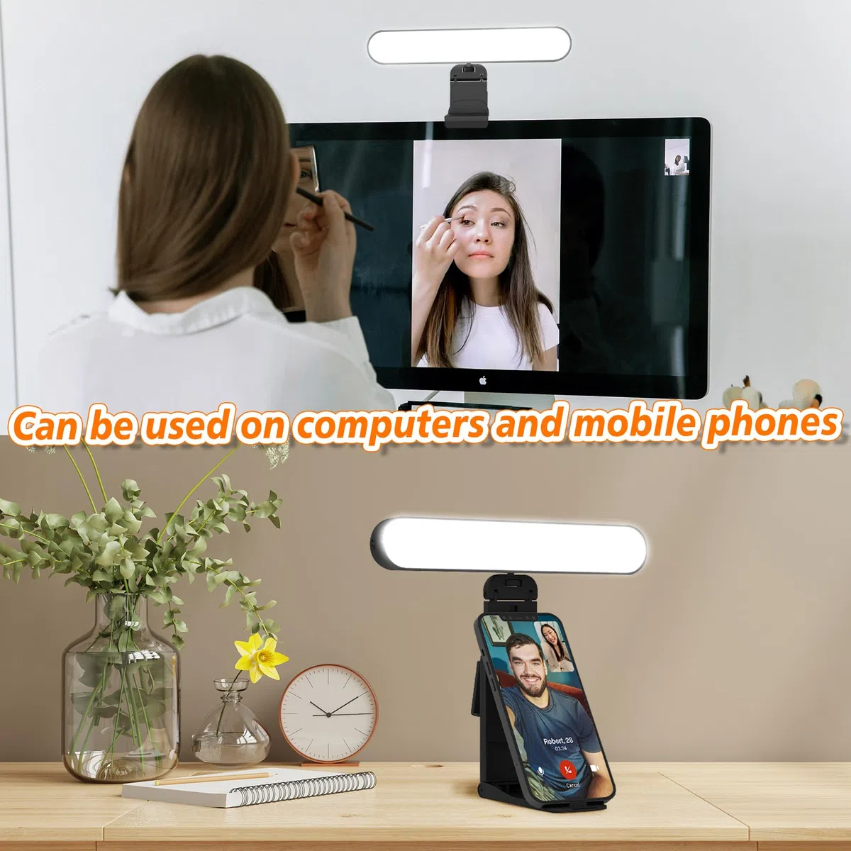 Lampa do wideokonferencji do laptopa i telefonu, lampa pierścieniowa na biurko ze stojakiem, lampa konferencyjna z zoomem, do rozmów wideo, selfie, makijażu, kamery internetowej, światło do