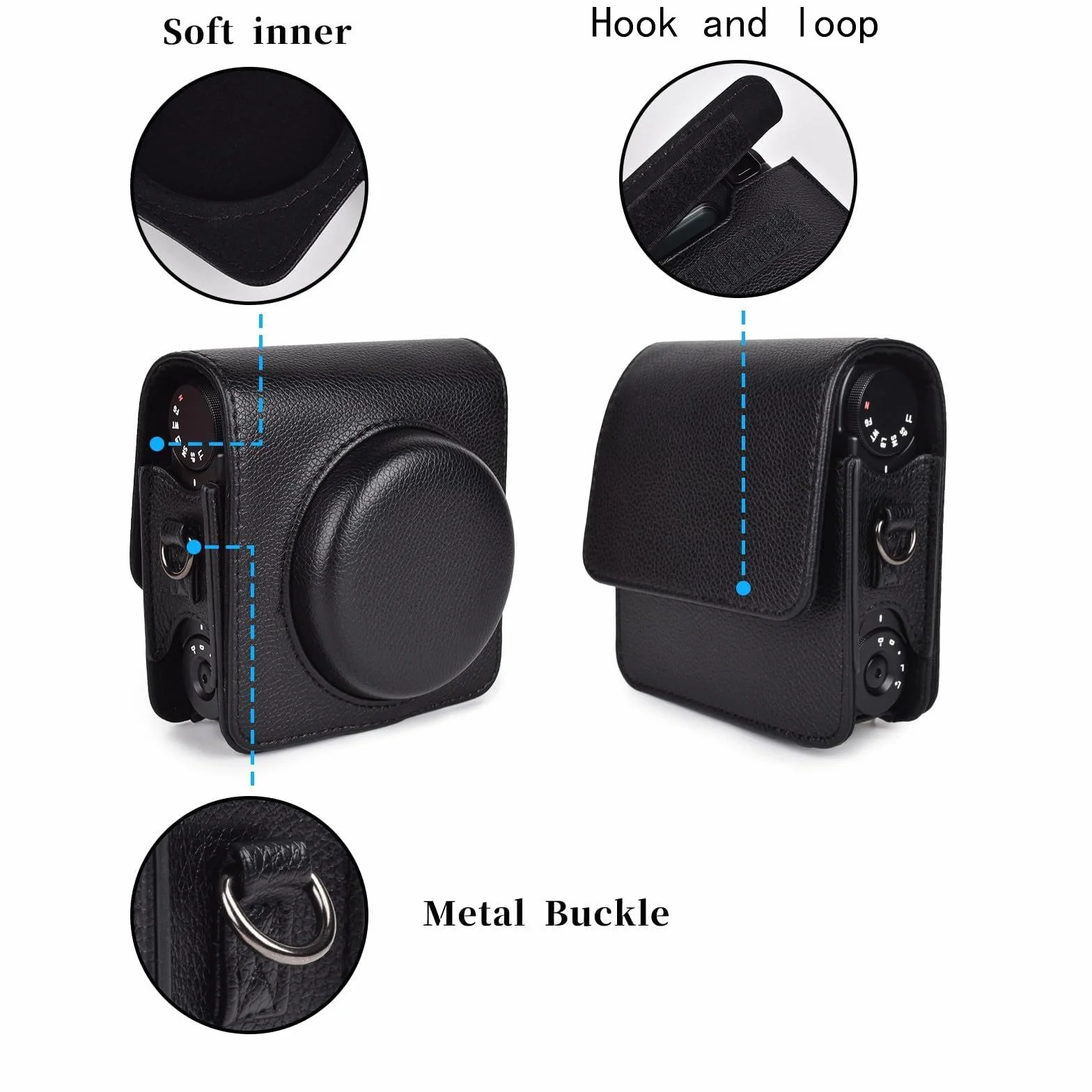 Rieibi Etui na aparat do Instax Mini 99 - Etui ochronne ze skóry PU do aparatu Fujifilm Instax Mini 99 - zdejmowane etui z zapięciem na rzepy - czarne