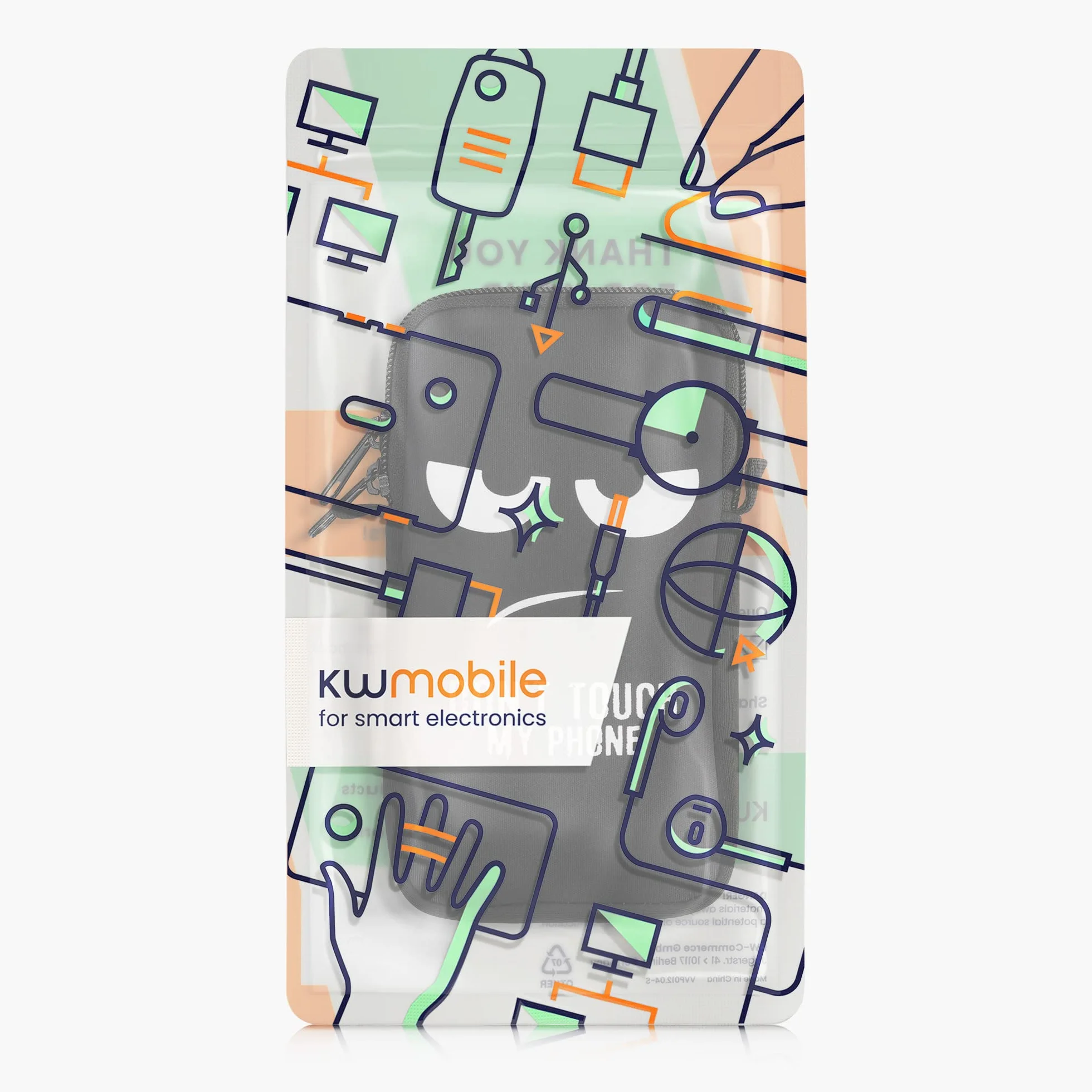 kwmobile Neoprenowa torba na telefon z wzorem XL - 6,7/17.3 cm - 17,2 x 8,4 cm uchwyt na pasek - Don't Touch My Phone biały/czarny