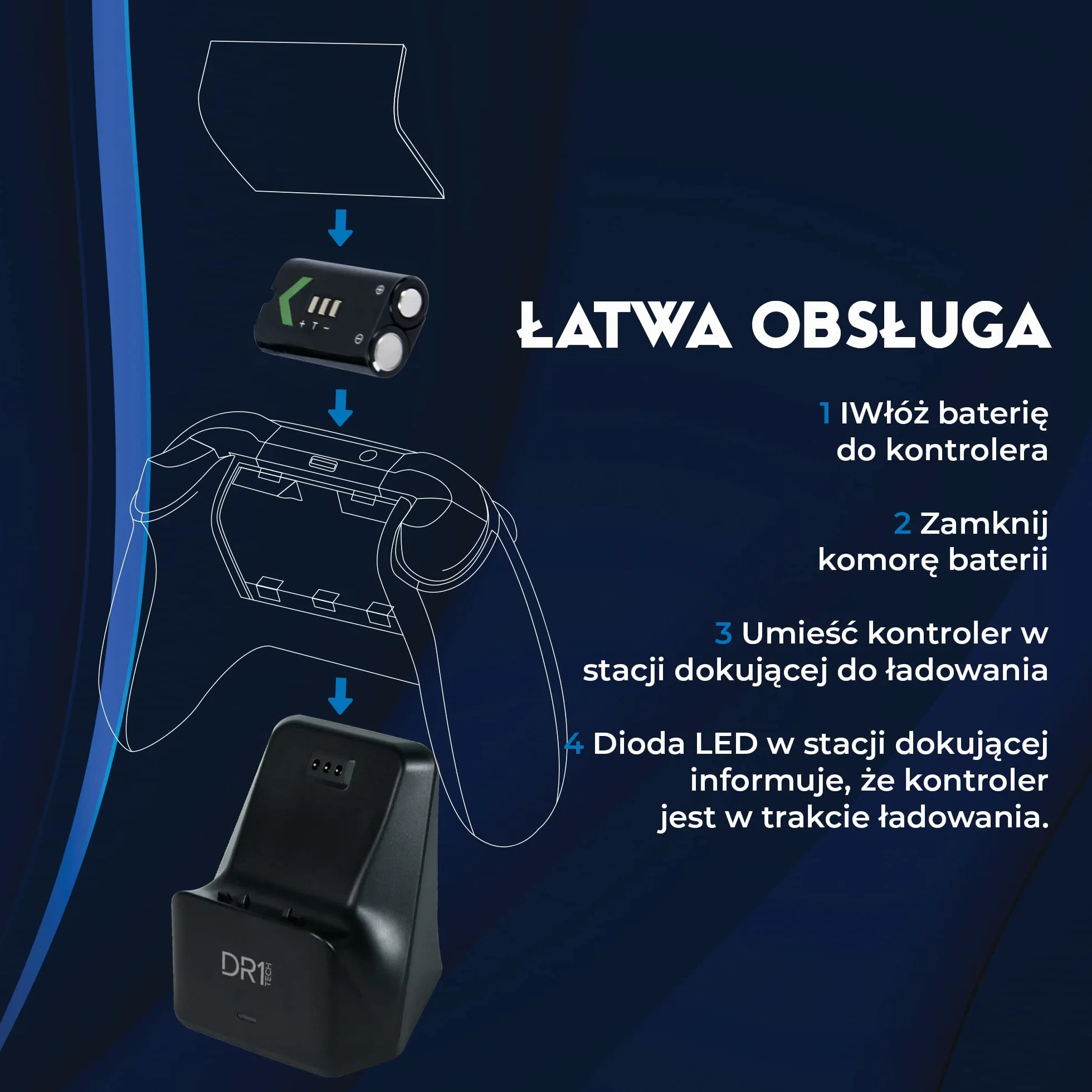 DR1TECH PowerSetX Podstawa Szybkiego Ładowania Bateria Do Kontrolera XBOX One X/S Seris 1200 Mah