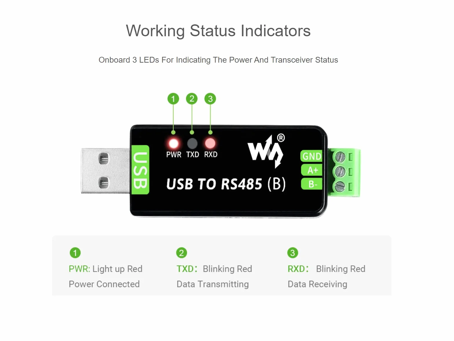 Przemysłowy konwerter USB do RS485 z oryginalnym CH343G i SP485EEN 300 bps ~ 3 Mbps Baudrate Built-In Lightningproof Tube,Resettable Fuse, ESD i TVS Protection Circuits
