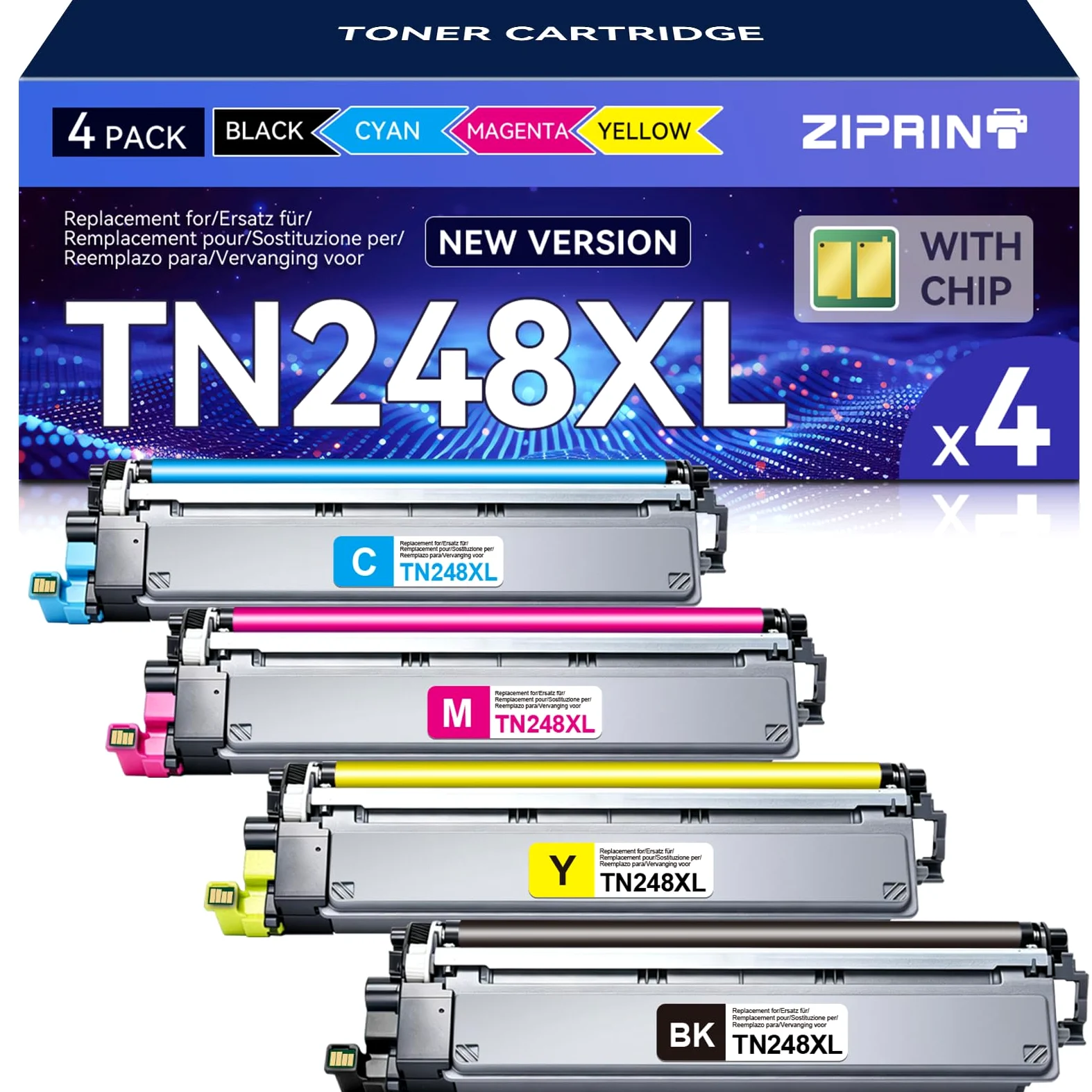 TN248XL TN-248XL TN248 TN-248 Toner do MFC-L3740CDW DCP-L3520CDWE 4-pak | Kompatybilny z Brother MFC-L3760CDW i DCP-L3560CDW MFC-L8390CDW BrotherHL-L3220CWE HL-L3240CDW TN-248CMYK TN-248VAL