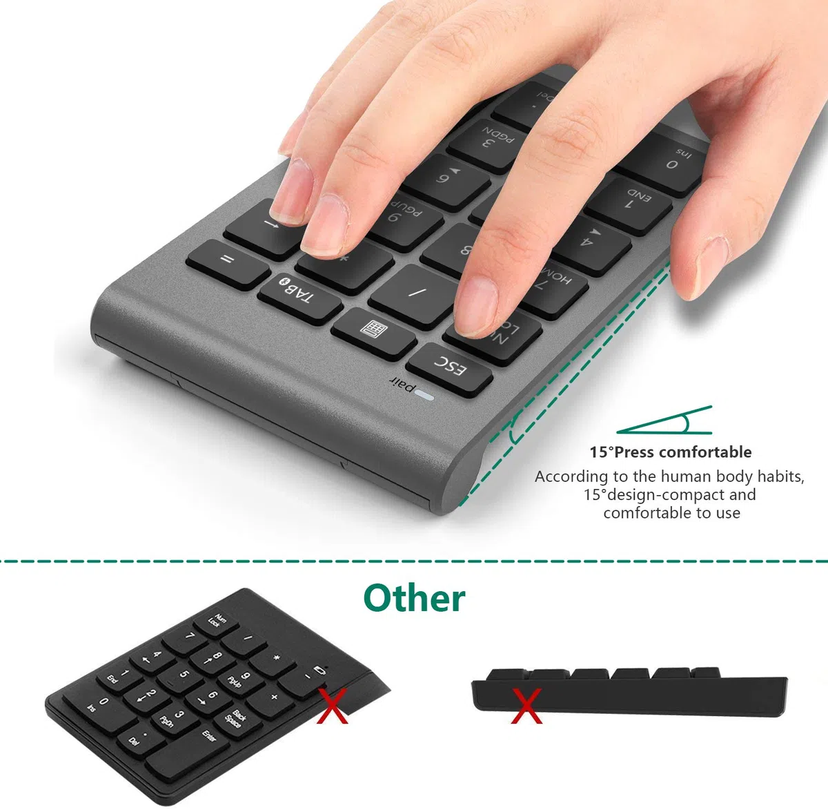 Blok numeryczny Bluetooth do laptopów, przenośna, bezprzewodowa klawiatura numeryczna Bluetooth, 22 przyciski, z wieloma kombinacjami klawiszy, do laptopa, komputera, komputera stacjonarnego,