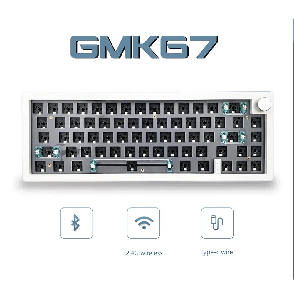 GMK67 Hot Swappable RGB Backlight Zestaw klawiatury mechanicznej Bluetooth 2.4G Bezprzewodowa 3 tryby Dostosowana klawiatura DIY Biała