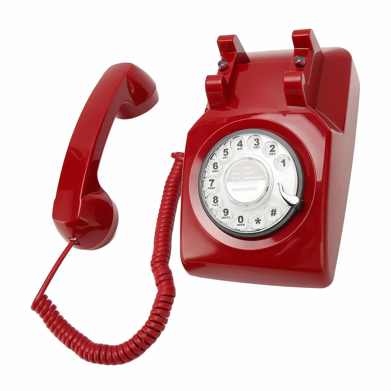 Generic Obrotowy Telefon w Stylu Vintage Elegancki Telefon Biurkowy w Stylu Retro z Mechanicznym Dzwonkiem do Domowego Hotelu Biurowego (czerwony)