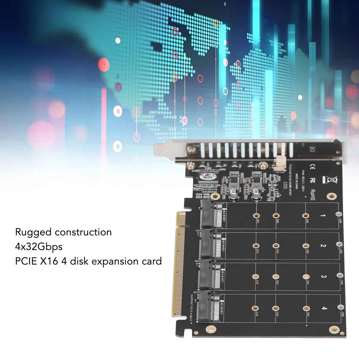 4x32Gbps PCIE X16 4-portowa Karta Rozszerzeń, M.2 NVME SSD do Miękkiej Karty Raid PCIE X16, Komputer Stacjonarny PH44 z Indywidualną Kartą Rozszerzeń Kontrolera Wskaźników LED dla