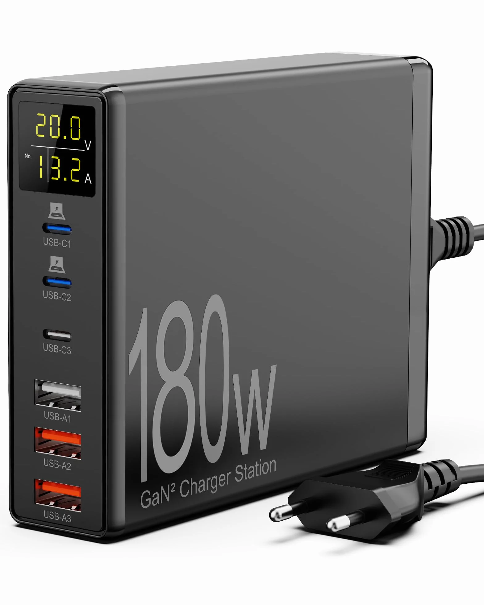 Ładowarka USB, wielokrotna, 180 W, 6 portów, do MacBooka, iPada, iPhone 16/15/14/Pro/Max, Samsung Galaxy S23, stacja ładująca USB, z ekranem LCD, zasilacz USB C, ładowarka GaN USB C szybka