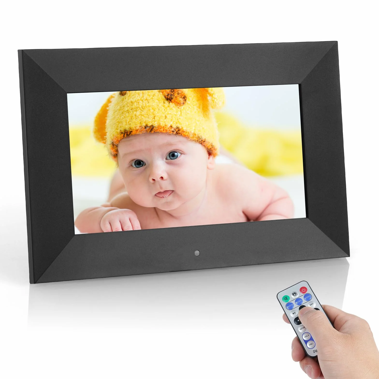 Vicloon 17,8 cm cyfrowa ramka na zdjęcia, HD ekran IPS, odtwarzacz zdjęć/muzyki/wideo/kalendarz/alarm, z pilotem zdalnego sterowania, obsługa kart USB/SD, możliwość montażu na ścianie (bez WiFi)
