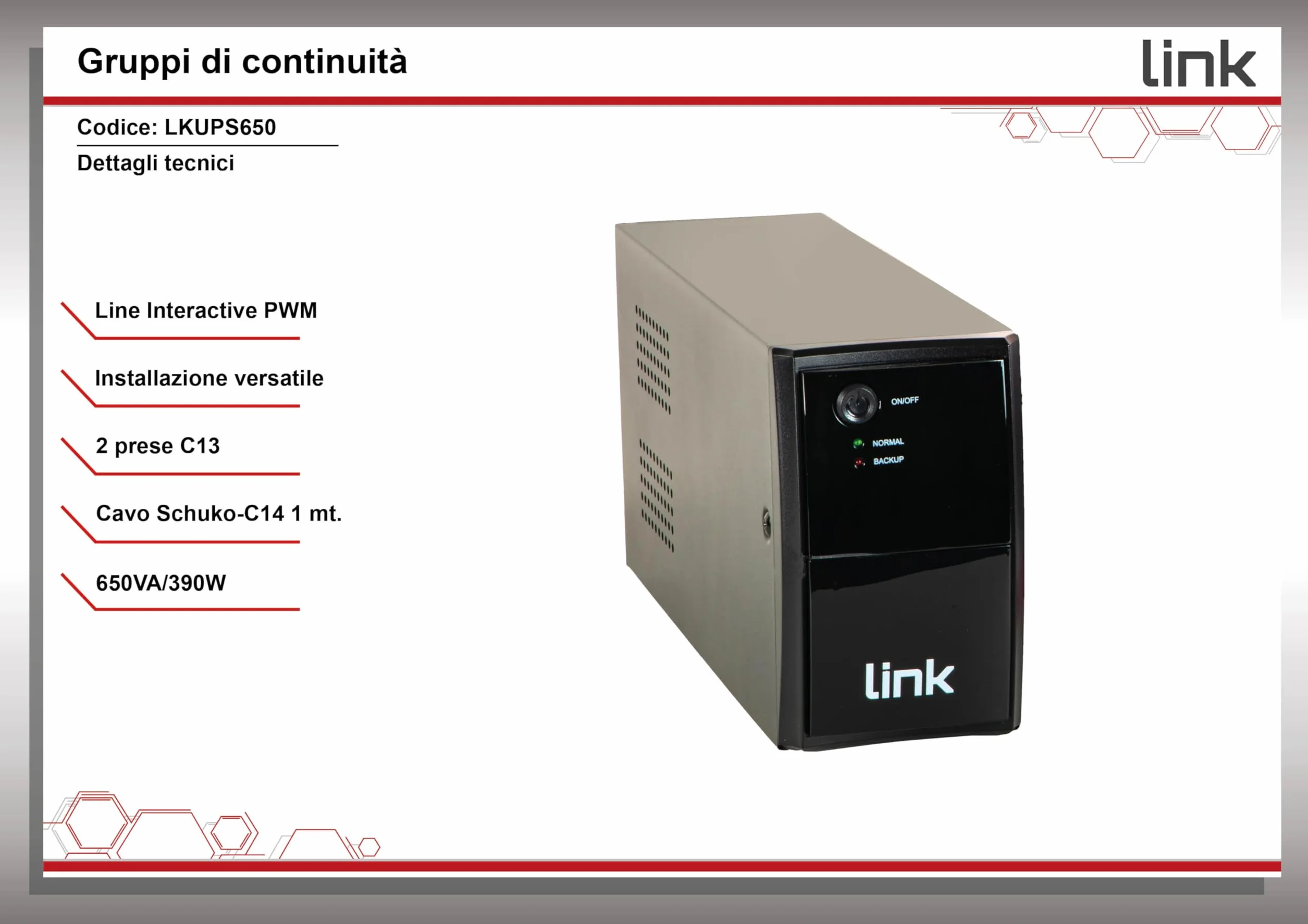 LINK LKUPS650 Zasilacz bezprzerwowy 650 Va 390 Watt