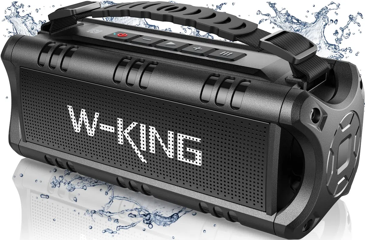 W-KING Przenośne głośniki Bluetooth bezprzewodowe 60W MAX 30W RMS, wodoszczelny głośnik zewnętrzny IPX6, 24godziny na dobę, korektor, wejście AUX, karta TF, odtwarzanie przez USB, mocny głośnik basowy