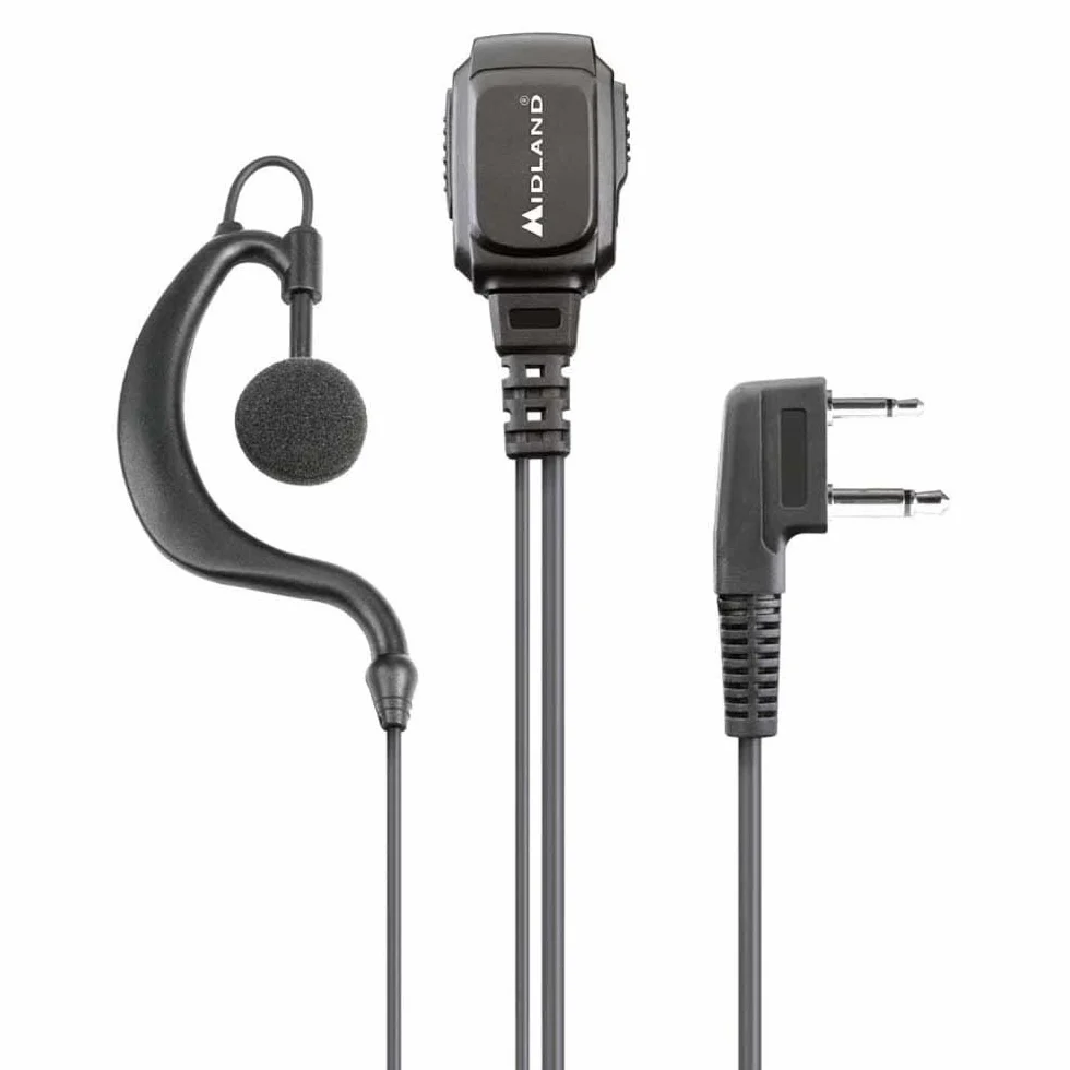 Midland Mikrofon MA21-L PRO ze spiralnym przewodem, zestaw słuchawkowy mono, przełącznik VOX/PTT i złącze L, 2pin, czarny