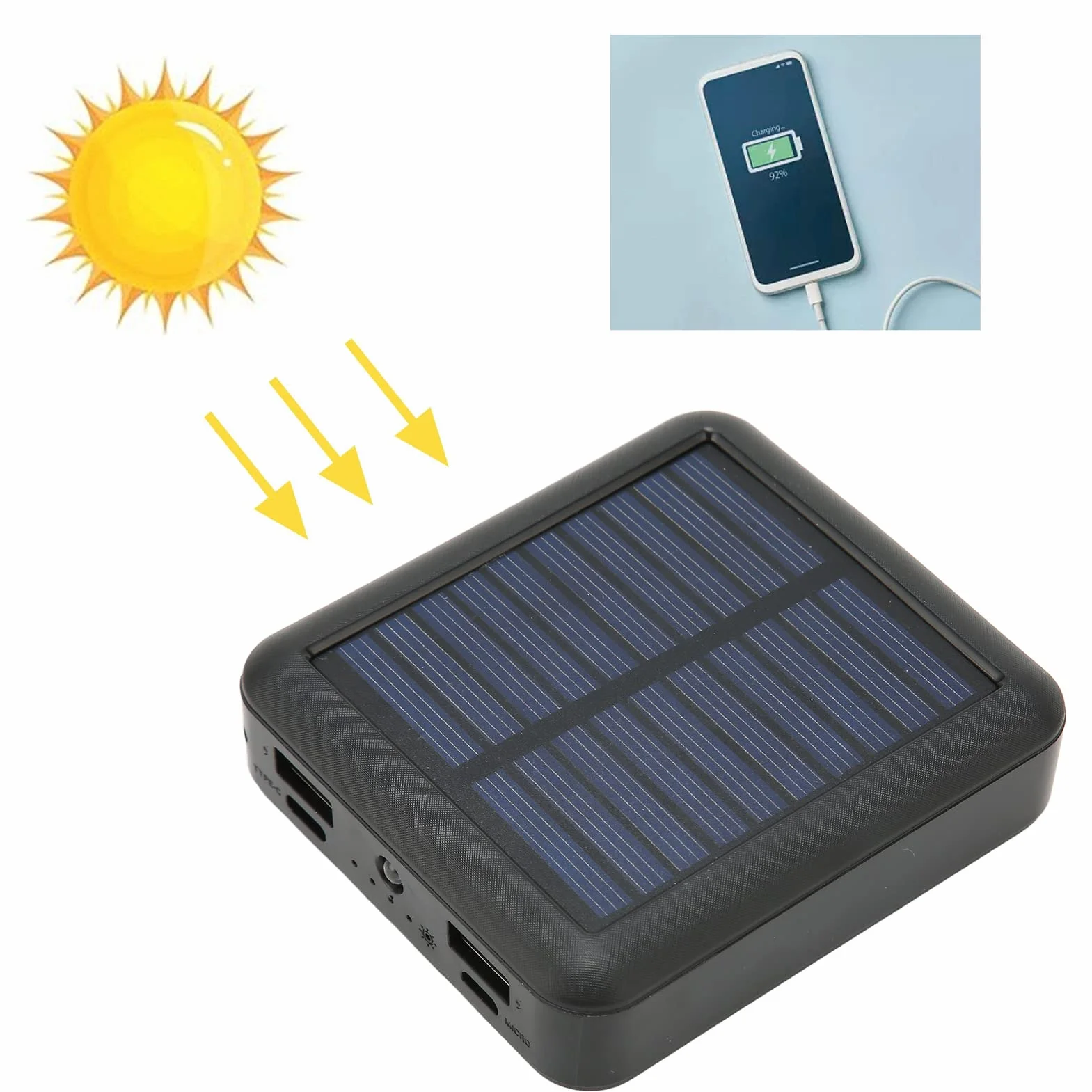 Solar Power Bank Ładowarka do Telefonów Komórkowych, 20000 MAh Podwójne Porty Wyjściowe Przenośna Słoneczna ładowarka do Telefonów z Wyświetlaczem Mocy i latarką, na Zewnątrz, (Czarny)