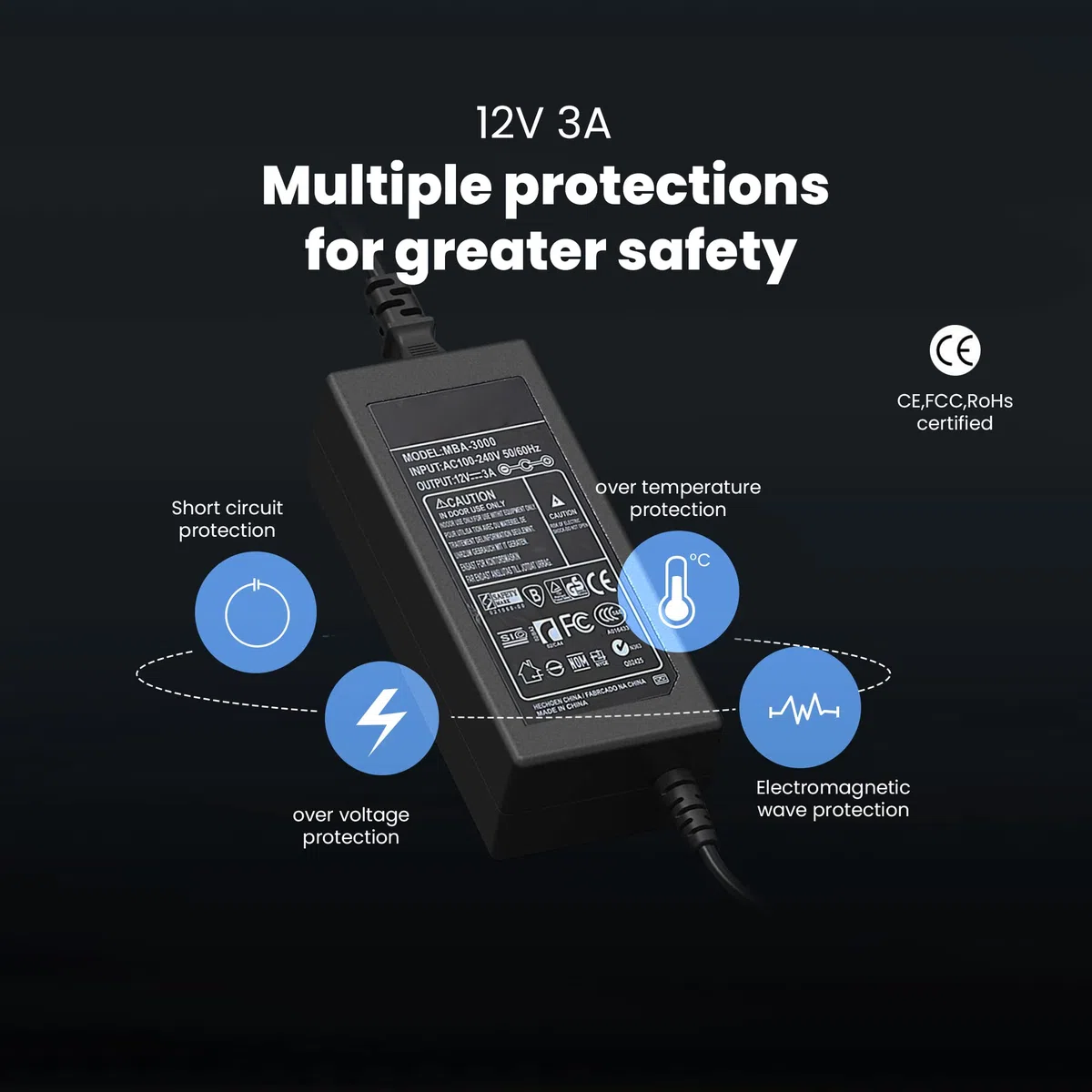 Venton Uniwersalny zasilacz 12 V DC 3 A 36 W, AC 100-240 V 50/60 Hz, adapter, zasilacz sieciowy/długość kabla 1 m (wtyczka jack 5,5 – 2,5 mm) kompatybilny z laptopami, TV Box, paskami LED, routerem,