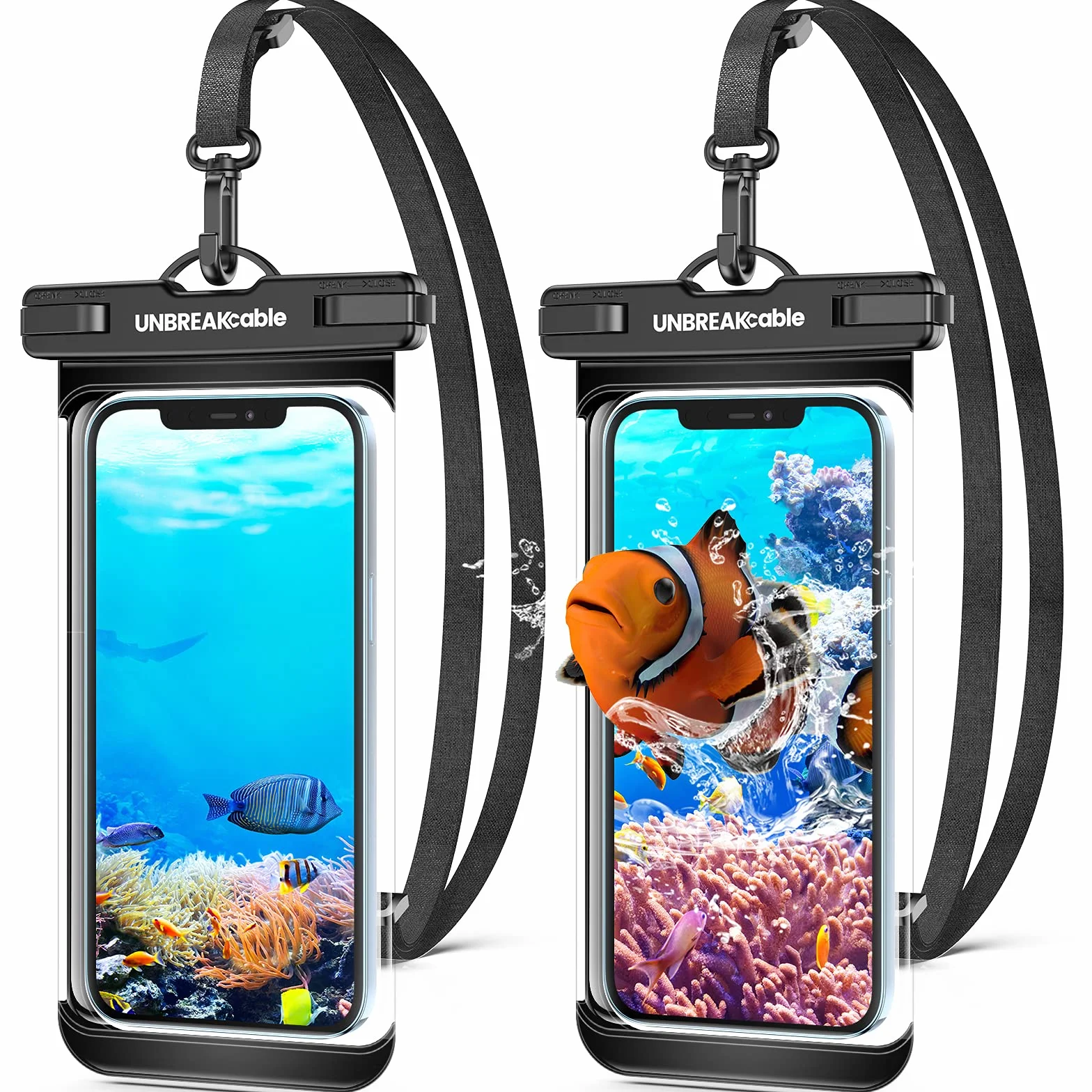 UNBREAKcable Wodoodporne etui na telefon, 2-pak IPX8 uniwersalne wodoodporne etui na telefon do iPhone 15 14 13 12 11 Pro Max XR X XS SE 2022 8 Samsung S24 S23 S22 Ultra S21 Huawei P60 Mate 60 do 7