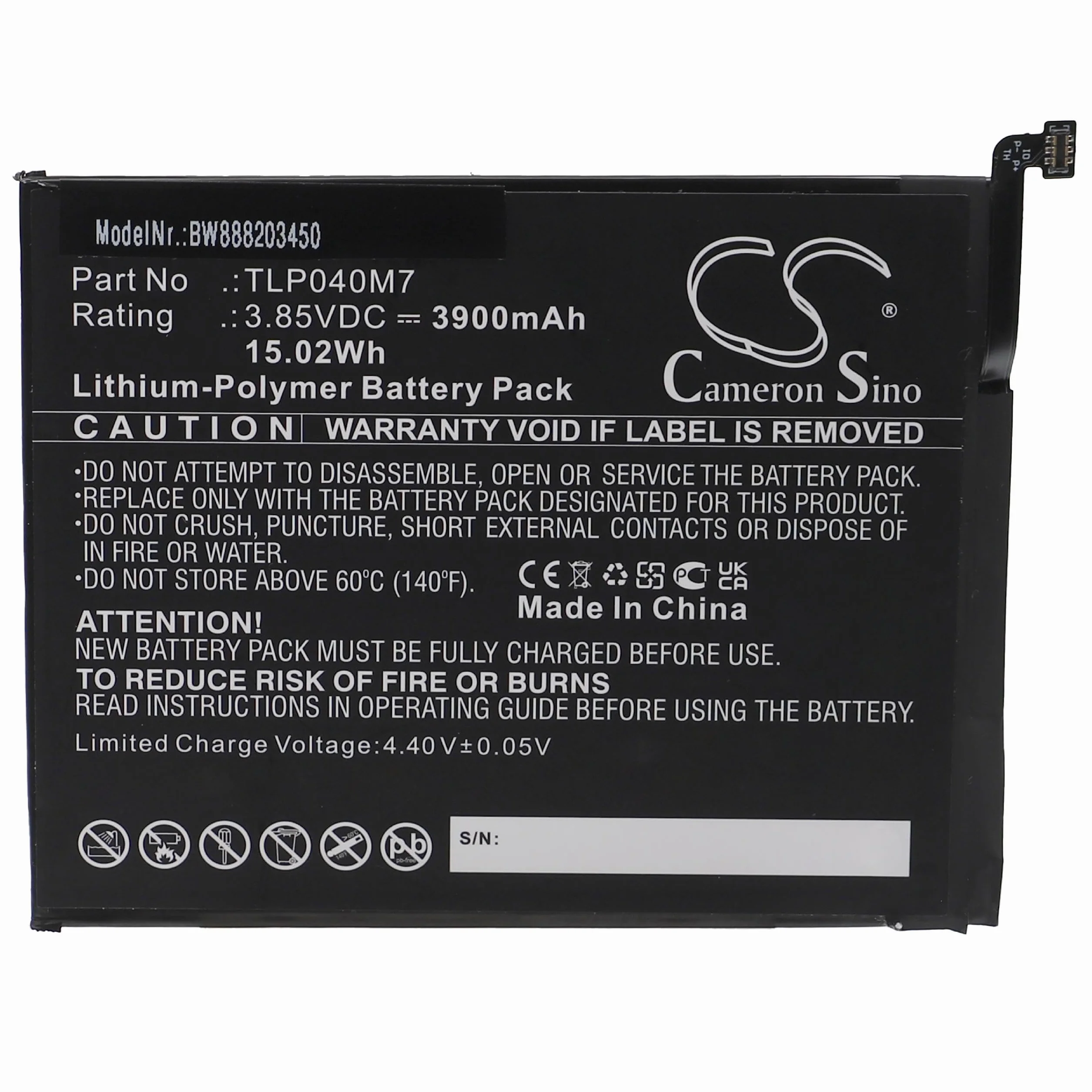 vhbw Bateria zamienna do Alcatel TLP040M7 do tabletu Pad (3900 mAh, 3,85 V, litowo-polimerowa)