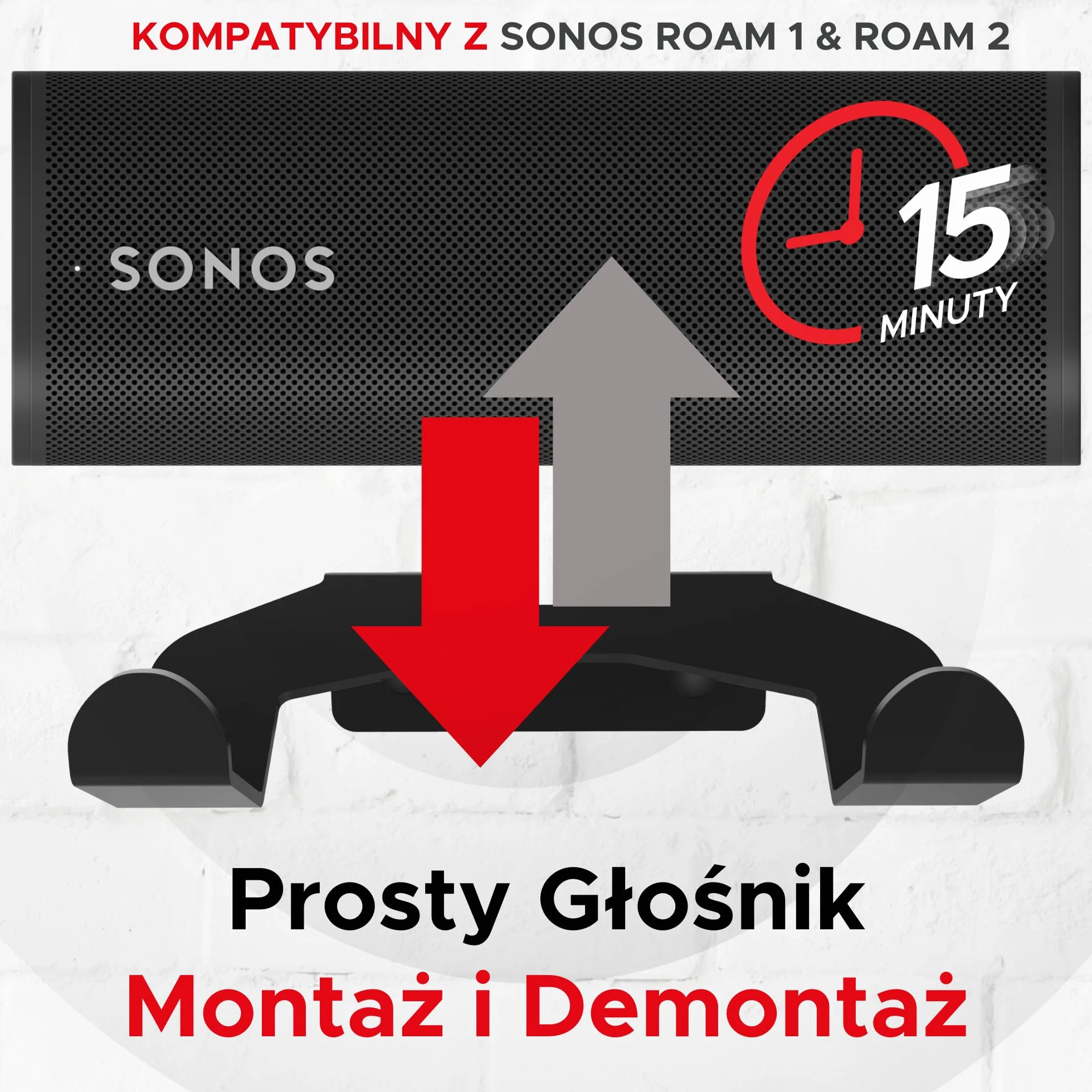 Uchwyt ścienny do Sonos Roam, Roam 2, Roam SL, czarny, zestaw montażowy