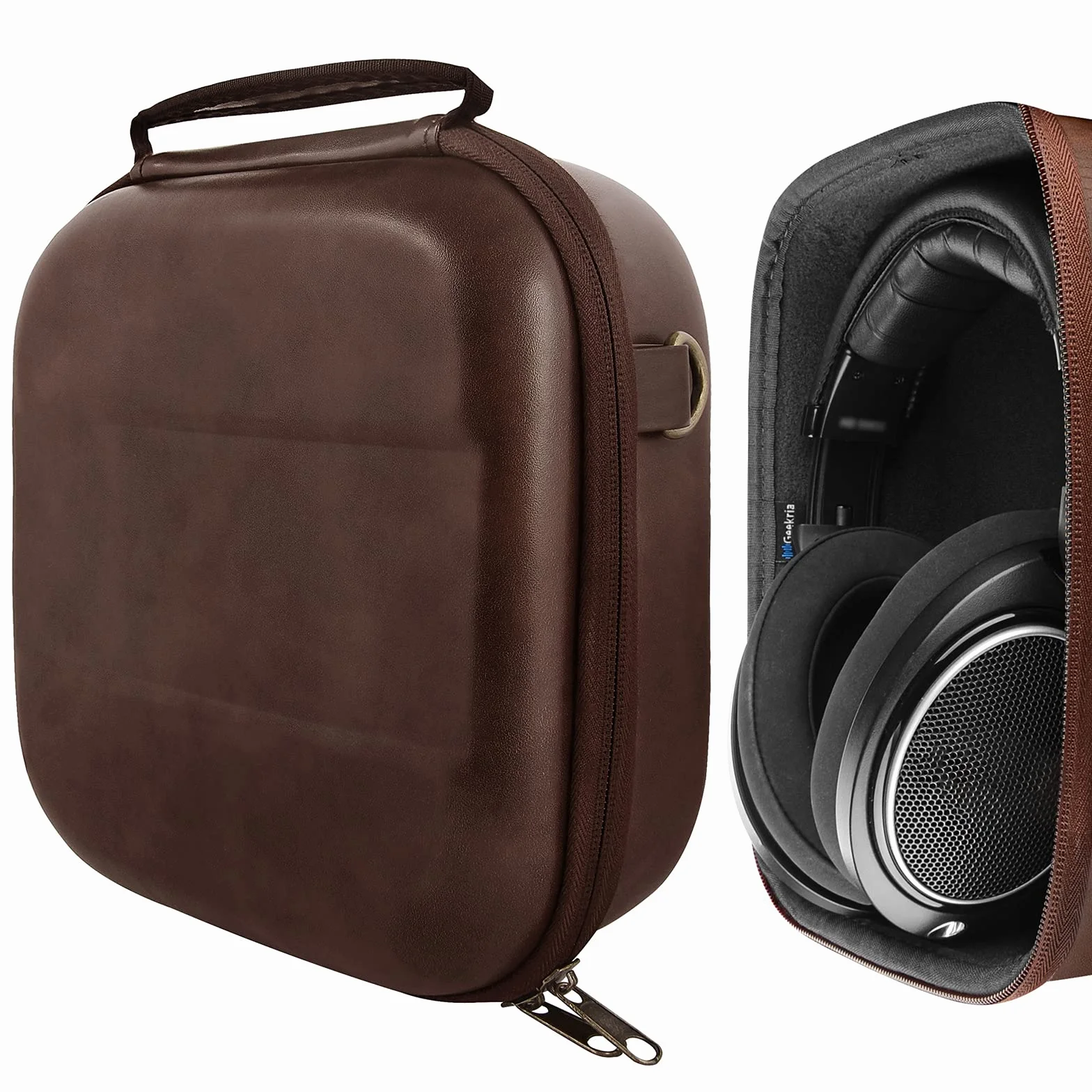 Geekria Etui na słuchawki Sennheiser HD 550 505 599 598 560S 559 558 555 400 Pro twarda torba podróżna PU brązowe