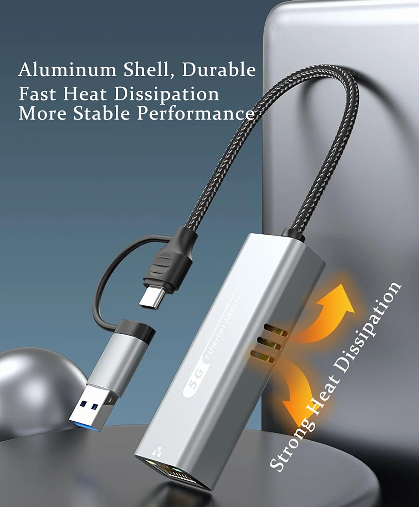 5G USB 3.2 adapter Ethernet z RTL8157, 2 w 1 USB-A/Typ-C na 5 Gbit/s karta sieciowa, konwerter RJ45 LAN do komputera, laptopa, Windows, Mac, OS, Linux (wymagany typ C > 3,2)