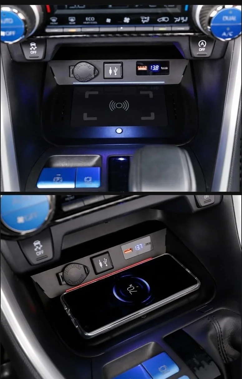 Dla Toyoty, dla RAV4, 2019 2020 2021, dla XA50 Bezprzewodowa ładowarka samochodowa QI Ładowarka do telefonu 15W Szybkie akcesoria do ładowania telefonu Panel ładowania bezprzewodowego pojazdu(R