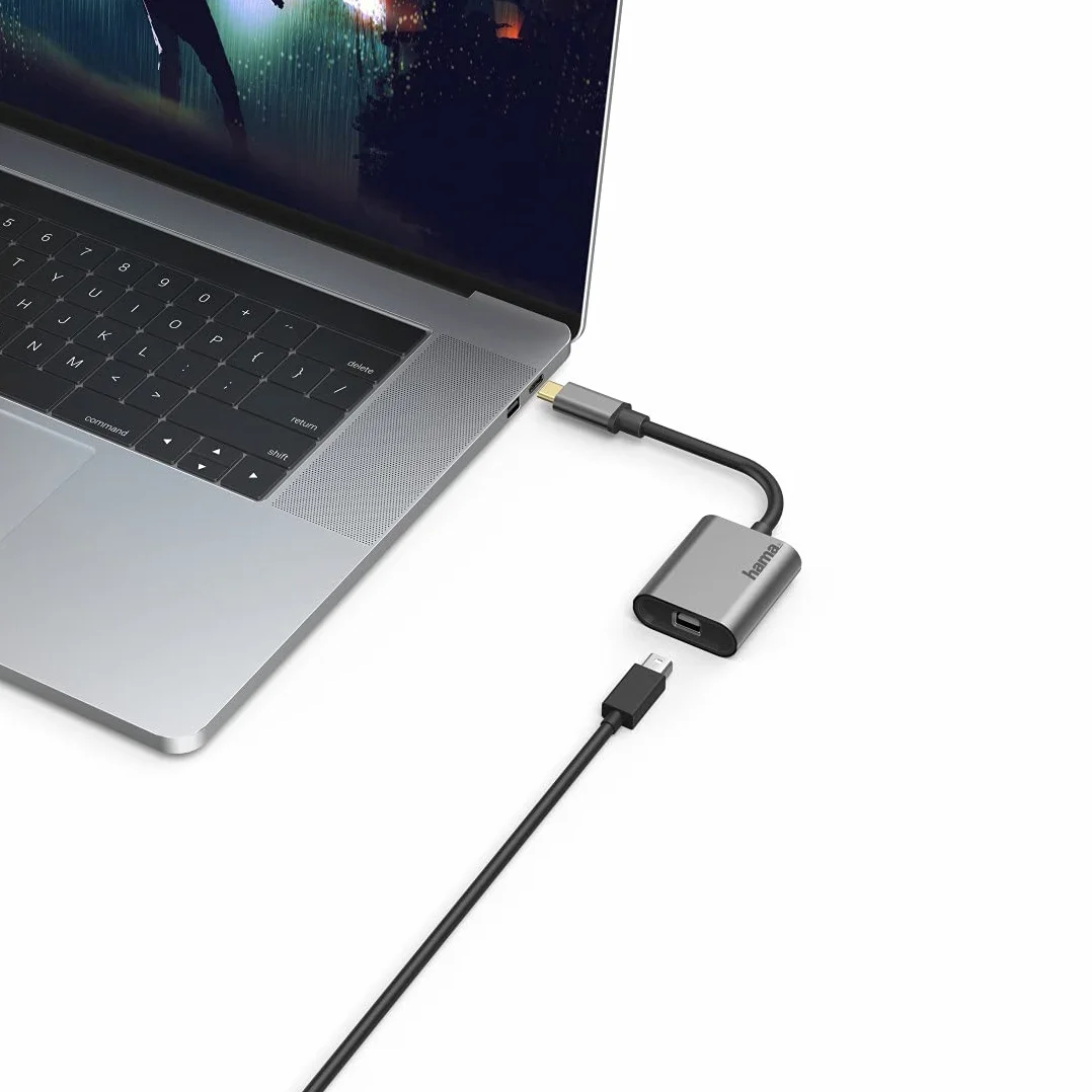 Hama Adapter USB C 6 w 1 mini DisplayPort HDMI VGA 4K pozłacany aluminiowa obudowa kabel 0,15m antracyt