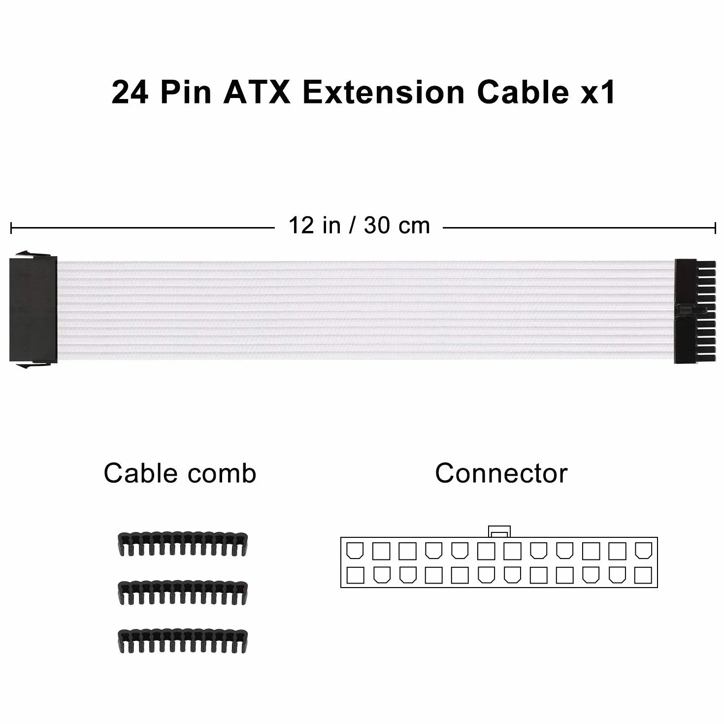 J&D ATX kabel zasilający, 6 opakowań ATX Sleeved Cable - zestaw przedłużający kabel, 18AWG 30 cm, przedłużenie kabla do zasilania 24-pinowe, 8 pinów, 6 P (4+4) pin (6+2) P, przedłużenie kabla PSU z