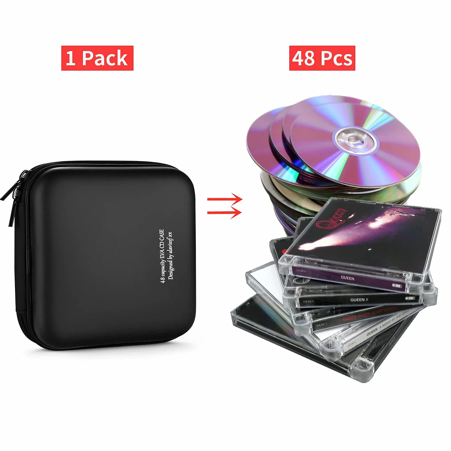 LIOVODE Torba na DVD, 48 pojemności, materiał EVA, etui na płyty CD, przechowywanie, organizer do przechowywania mediów, twardy plastik, ochrona dysku i portfel do samochodu, Czarny 48, 48 Kapazität