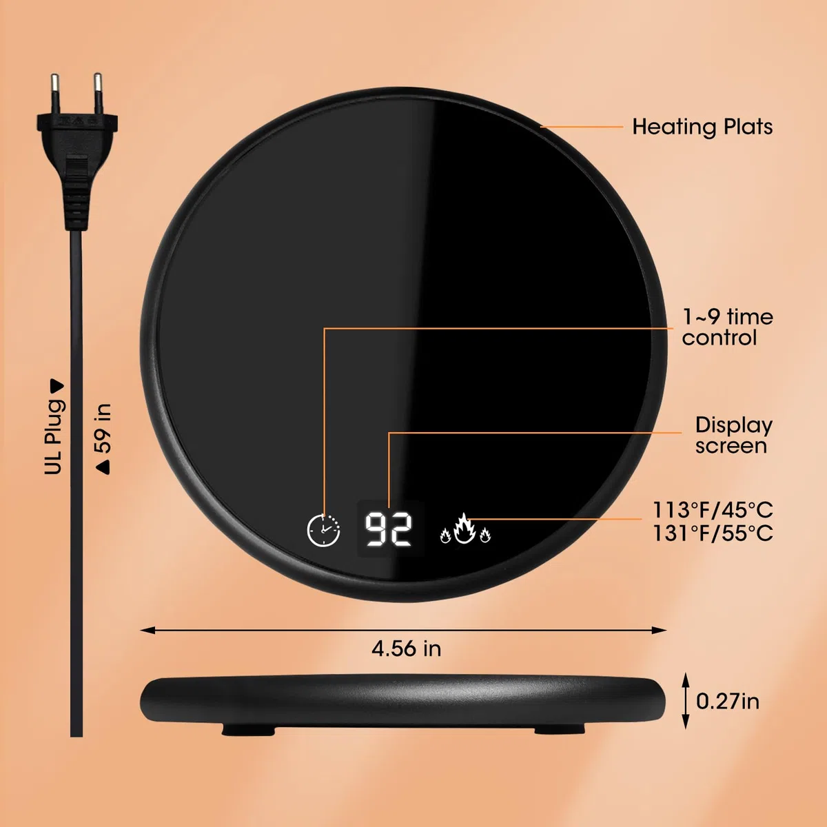 Podgrzewacz do filiżanek do kawy, elektryczny inteligentny podgrzewacz do kubków z technologią dotykową i podświetleniem LED, podgrzewacz kawy do domowego biura, USB
