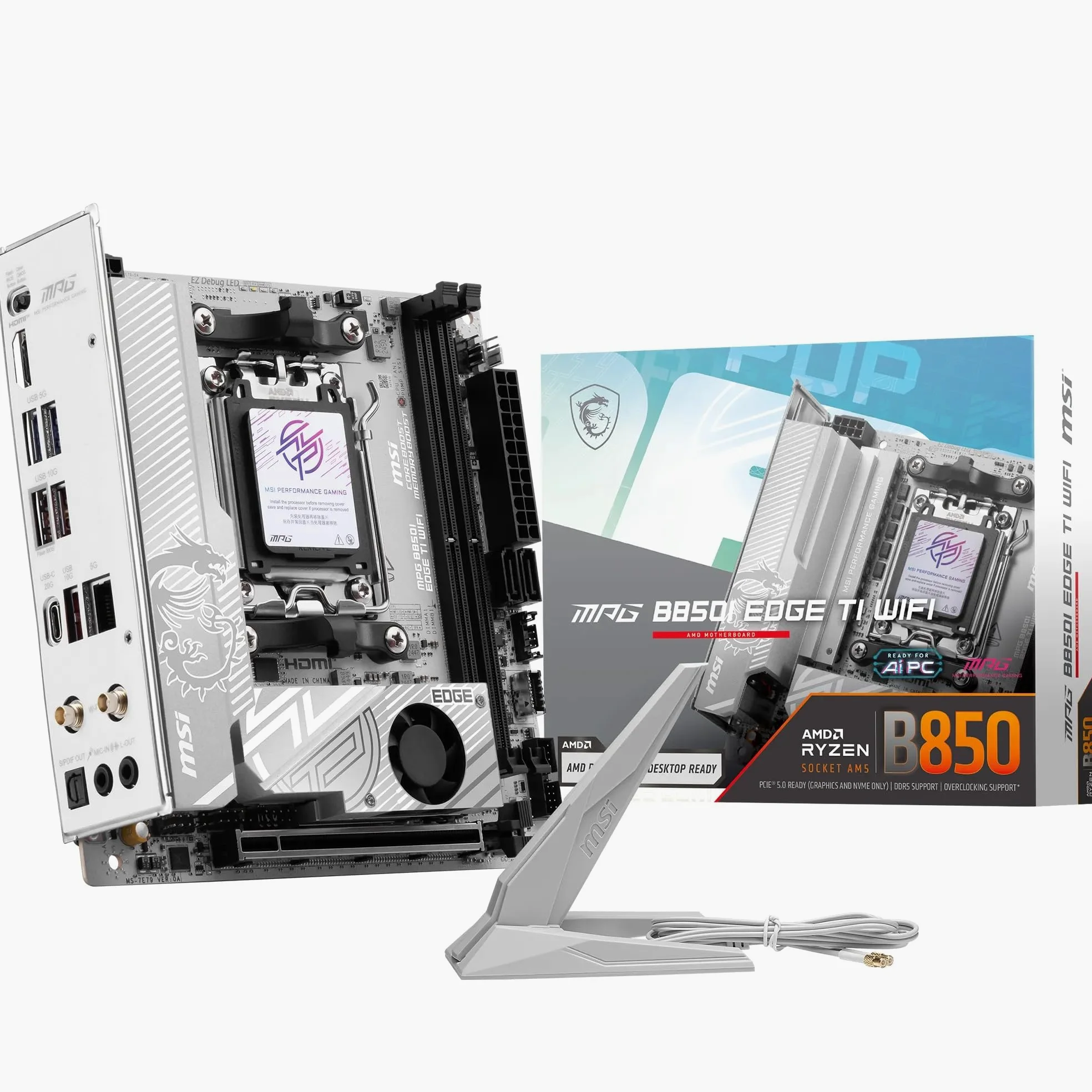 MSI Płyta główna MPG B850I EDGE TI WIFI, ATX - Obsługuje procesory AMD Ryzen 9000/8000/7000, AM5-90A SPS VRM, DDR5 Memory Boost (8200+MT/s OC), PCIe 5.0 x16, M.2 Gen5, Wi-Fi 7, 5G LAN