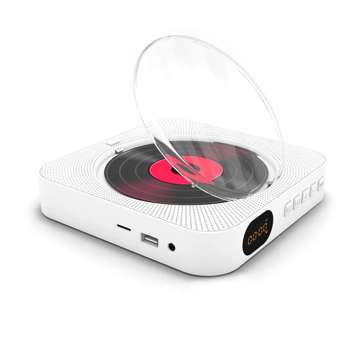 Walmeck Przenośny Odtwarzacz CD Głośnik Muzyka Stereo Ekran LED Odtwarzacz CD do Montażu na ścianie Pilot/BT/FM/TF Card/AUX Biały (Wtyczka UE)
