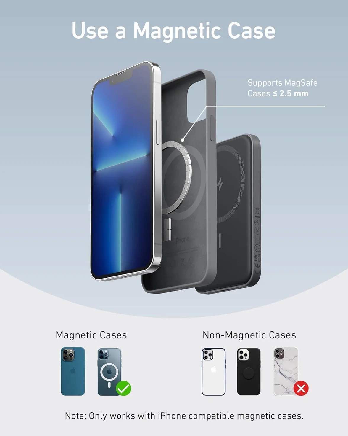 Anker 621 Magnetic Battery (MagGo), magnetyczny powerbank 5000 mAh, z kablem USB-C, kompatybilny tylko z iPhone 16/16 Pro/16 pro max/15/15 Pro/15 pro max (Czarny)
