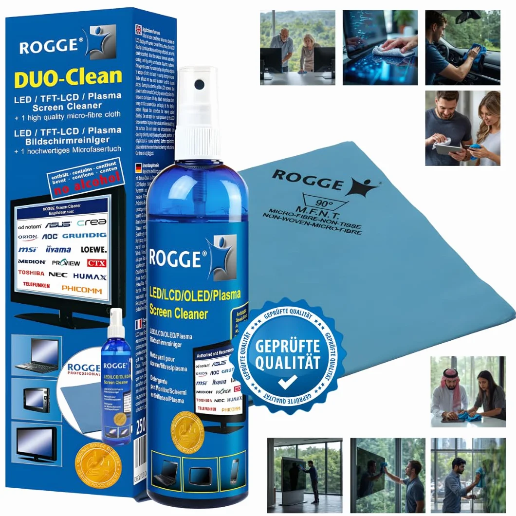 ROGGE DUO CLean Original, 250 ml LCD/TFT + środek do czyszczenia plazmy + 1 profesjonalna ściereczka z mikrofibry