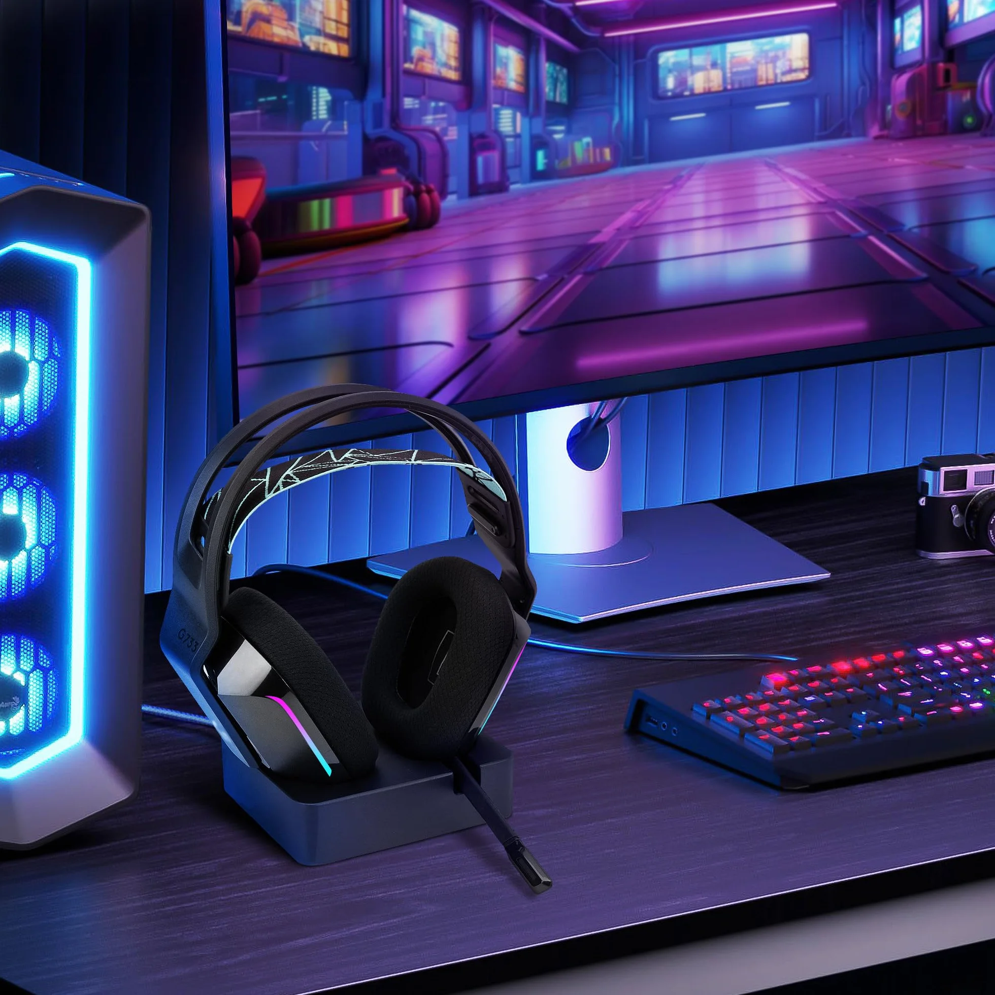 Geekria Stojak ładowania do Logitech G733 Lightspeed, 3D drukowana magnetyczna stacja dokująca, baza do słuchawek Czarny