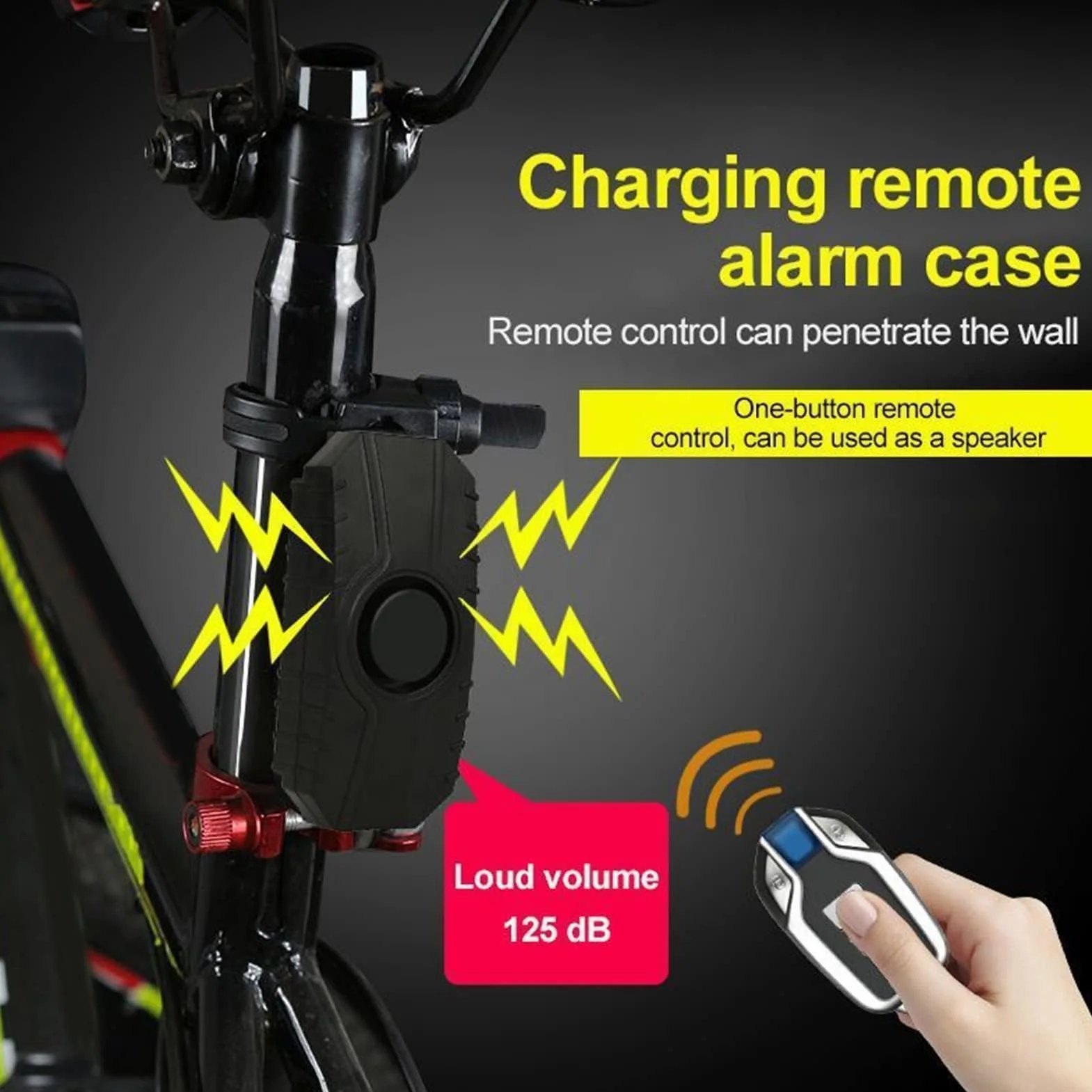 Bezprzewodowy alarm rowerowy motocyklowy IP55 wodoodporny czujnik ruchu 3 głośności czarny