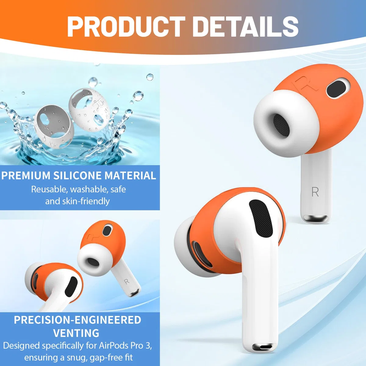 5 par miękkich silikonowych wkładek dousznych do słuchawek AirPods PRO 3, antypoślizgowe etui ochronne na uszy nadają się do ładowania pudełka, Rica