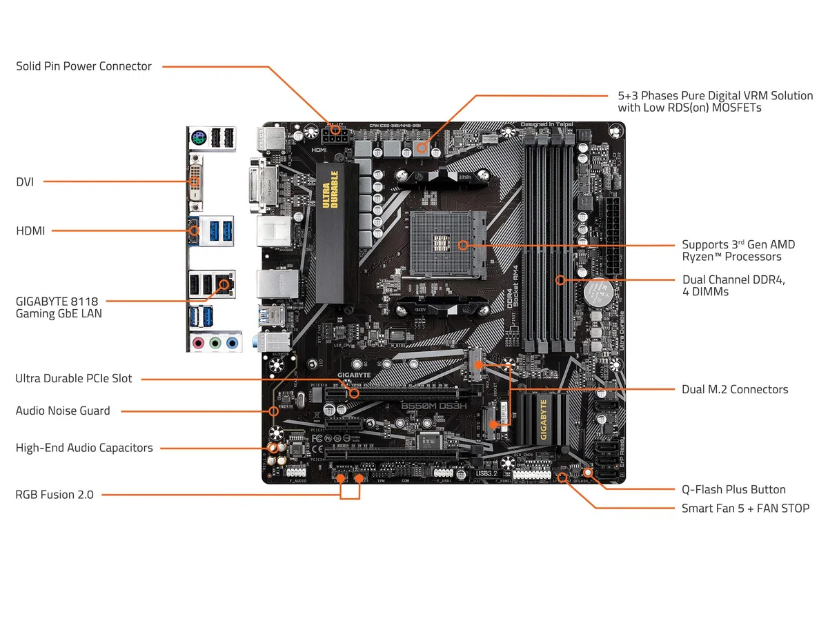 Gigabyte B550M DS3H Płyta Główna, Czarny