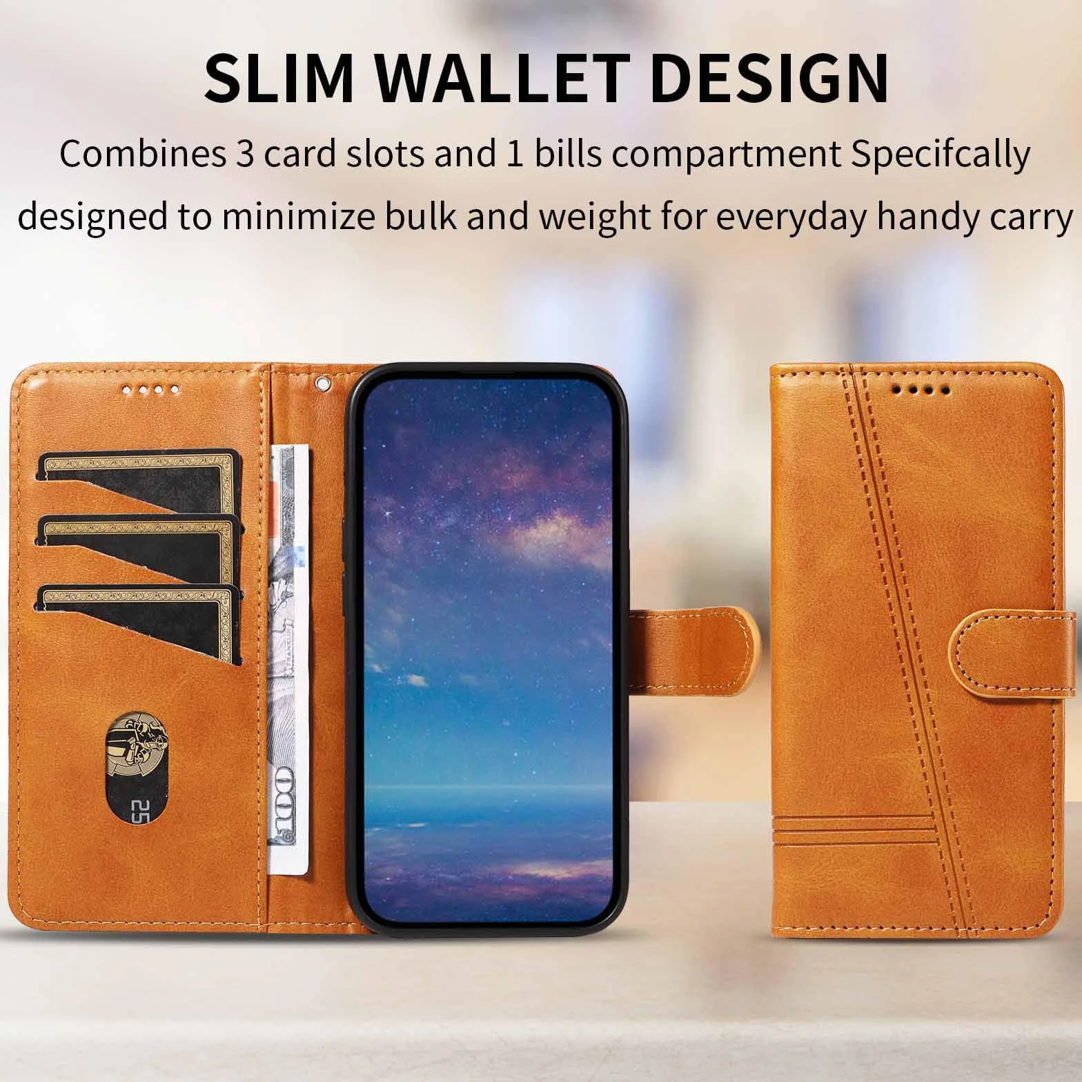 Etui z klapką do Samsung Galaxy S25 Ultra/S25 Plus/S25, skórzane etui portfelowe na telefon z stojakiem na karty, etui foliowe, odporne na wstrząsy, z tworzywa TPU wewnątrz, żółte, S25