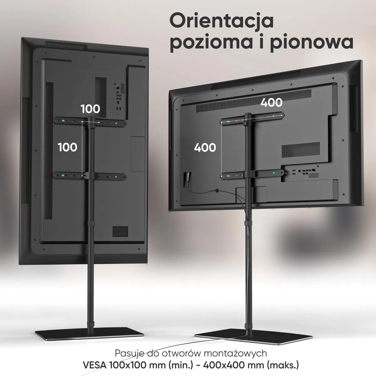 ONKRON Stojak podłogowy do telewizora od 30" do 60" do 41 kg - Stojak TV z regulacją wysokości i obrotowy - Uniwersalny stojak pod telewizor VESA - Stojak TV ze szkła w kolorze czarnym TS5065-B