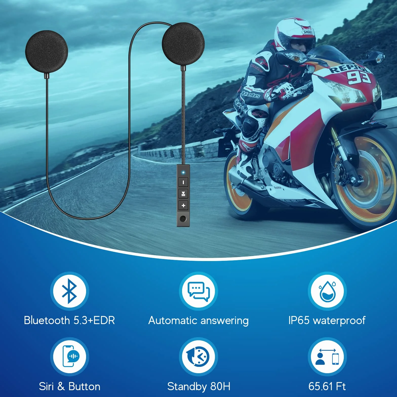 MAXTO Kask motocyklowy z Bluetoothem 5.3 EDR automatyczny