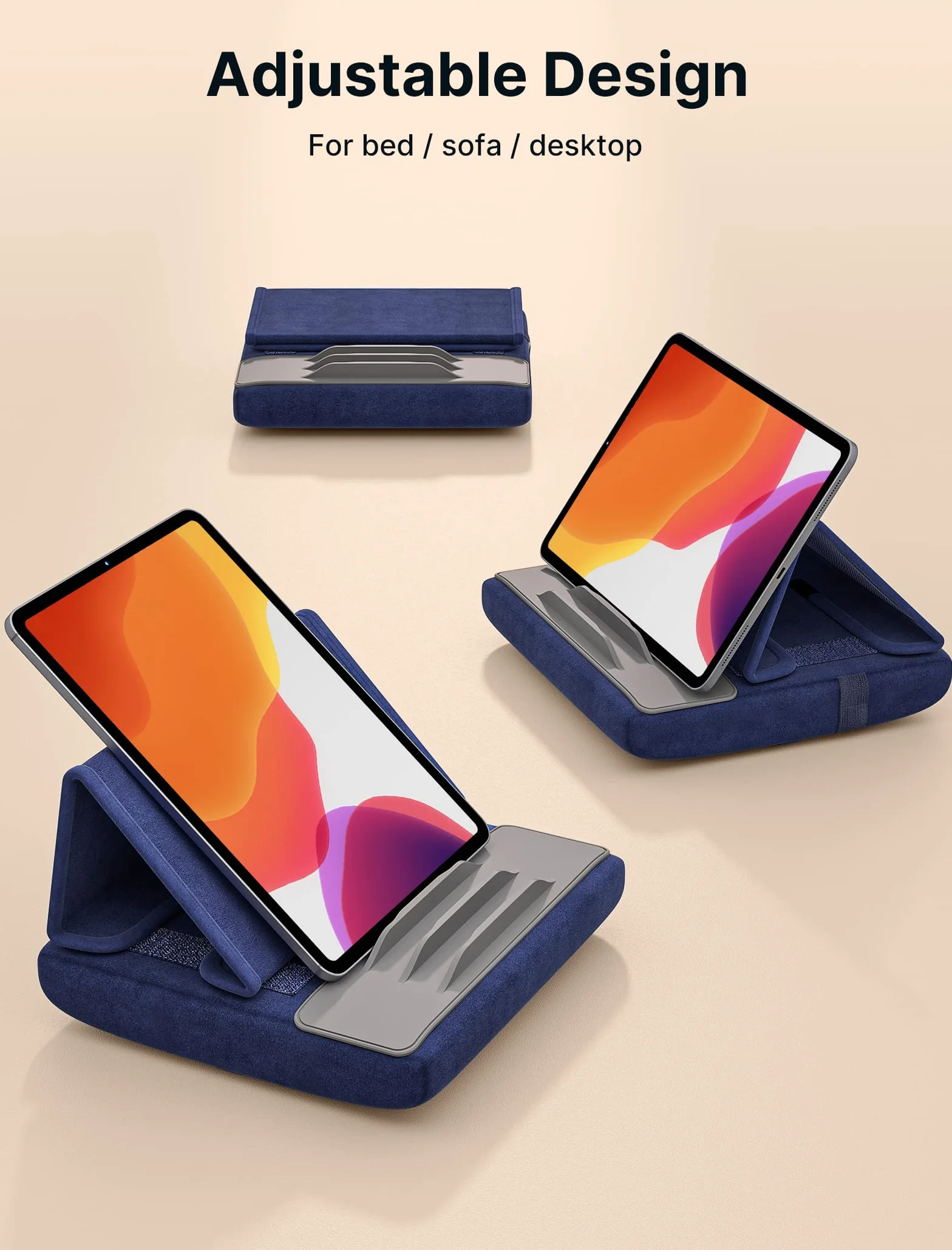 JSAUX Uchwyt na tablet do łóżka, stojak na poduszkę na tablet Kompatybilny z iPadem Pro 11 10,5 9,7 10,2 Air Mini, Kindle, Tablet, telefony i inne urządzenia 4-11'' na kolana, łóżko i biurko Granatowy