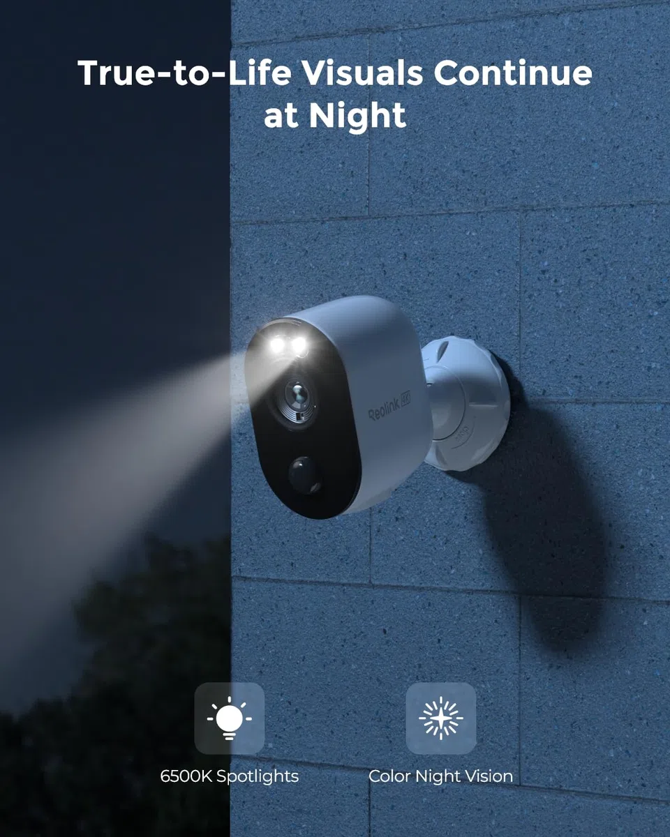 Reolink Akumulatorowa Zewnętrzna Kamera Bezpieczeństwa z Reflektorem I Rozpoznawaniem Ludzi/Pojazdów, Kamera WiFi 2.4/5GHz, Funkcja, PIR, Kolorowa Noktowizja, Dwukierunkowe Audio, Argus 3 Ultra