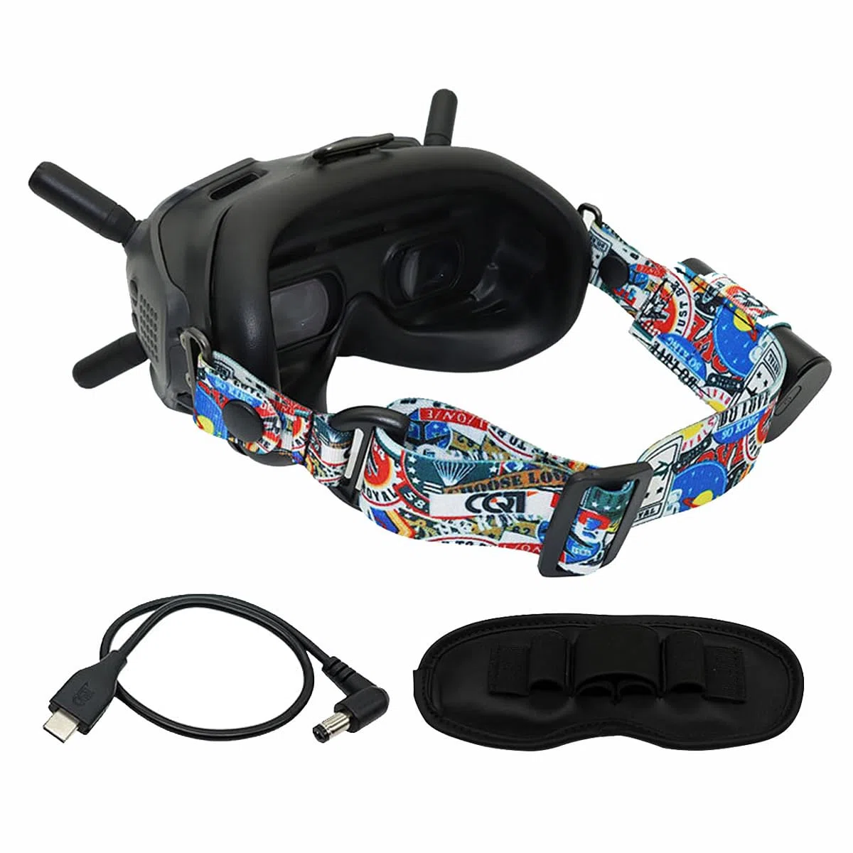 TMOM Pasek na głowę dla DJI FPV Goggles V2 i innych VR Eye Maska Regulowany elastyczny pasek do okularów VR (Opaska na głowę+Kabel+Osłona ochronna)