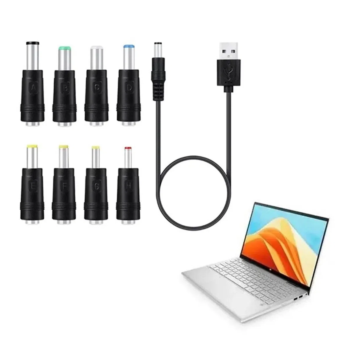 Kabel USB do DC 5,5 x 2,1 mm 8 w 1 Wymienny konwerter wtyczki