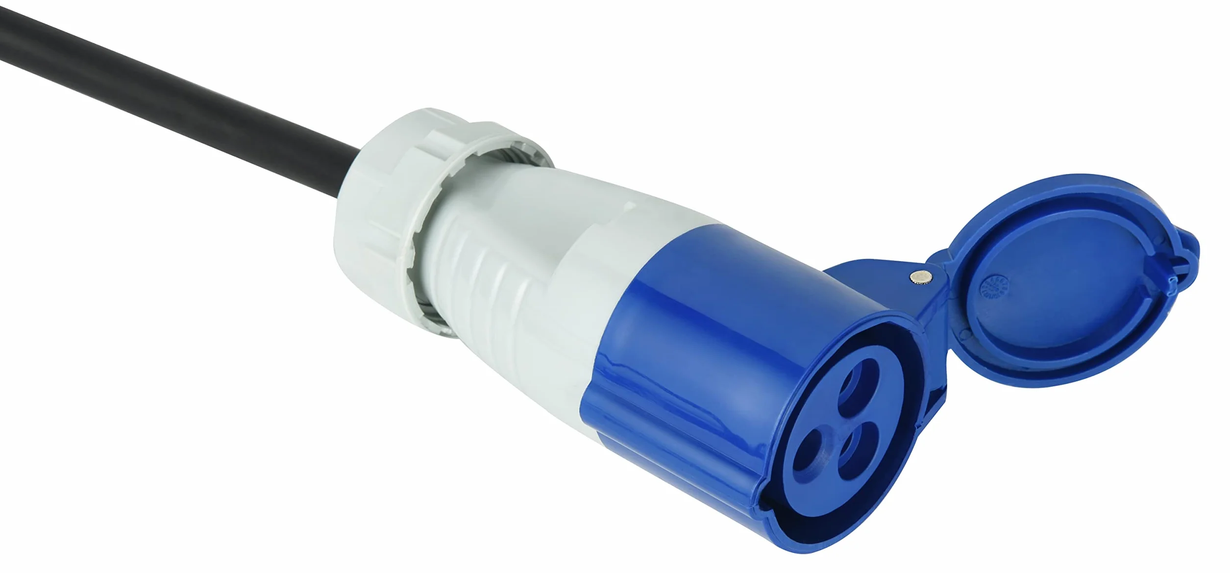 Electraline 46152 3-drożny przedłużacz przemysłowy z 2 gniazdami Schuko + 1 gniazdo przemysłowe CEE, wtyczka CEE, IP44, gumowy kabel H07RN-F 3G1,5 mm, długość 1,5 m, czarny