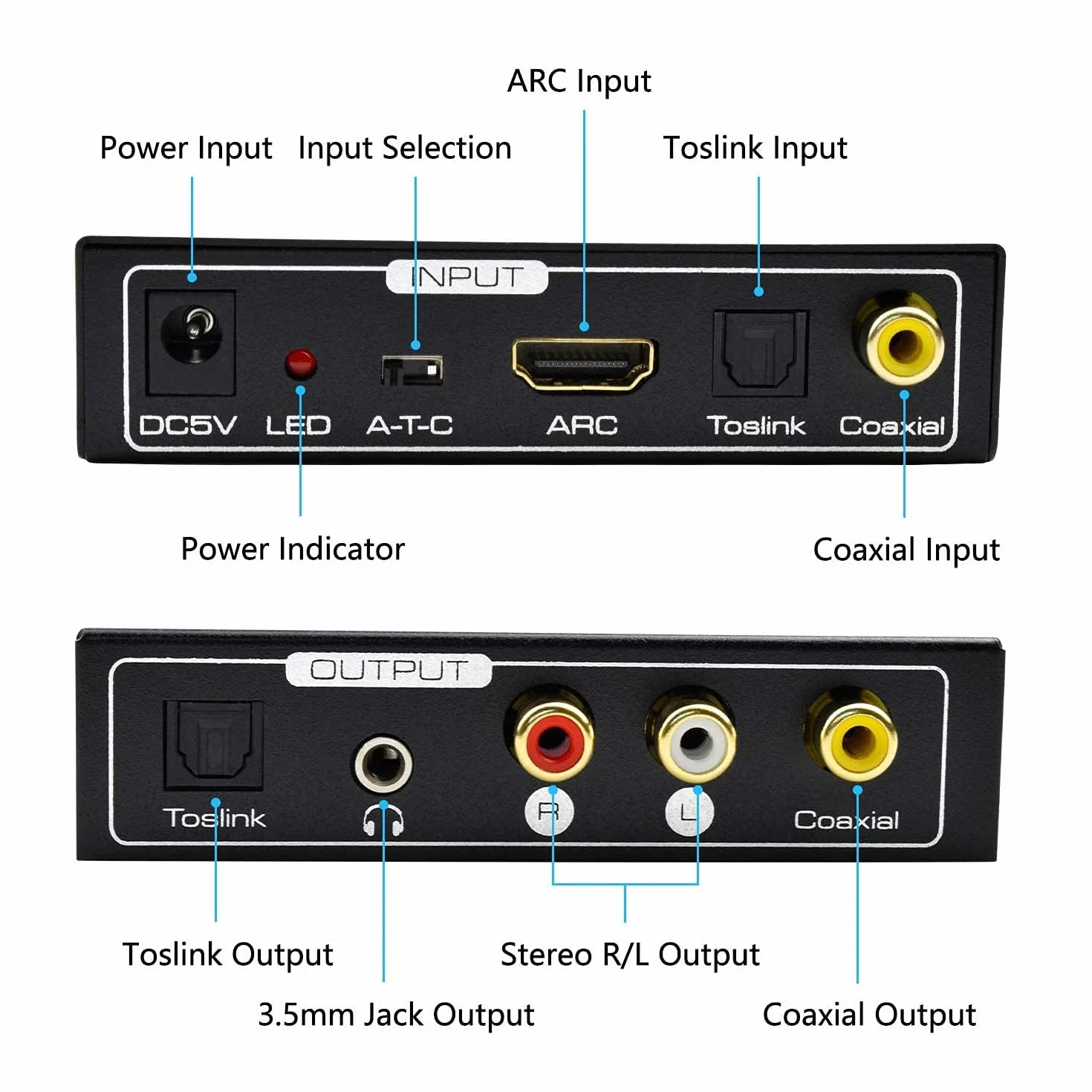 AMANKA HDMI ARC Audio Extractor, Digital HDMI ARC do SPDIF koncentryczne wyjście optyczne cinch L/R stereo 3,5 mm 192 kHz DAC Converter Optical Digital HDMI Audio na analogowy do PS4, TV, DVD, Blu-ray