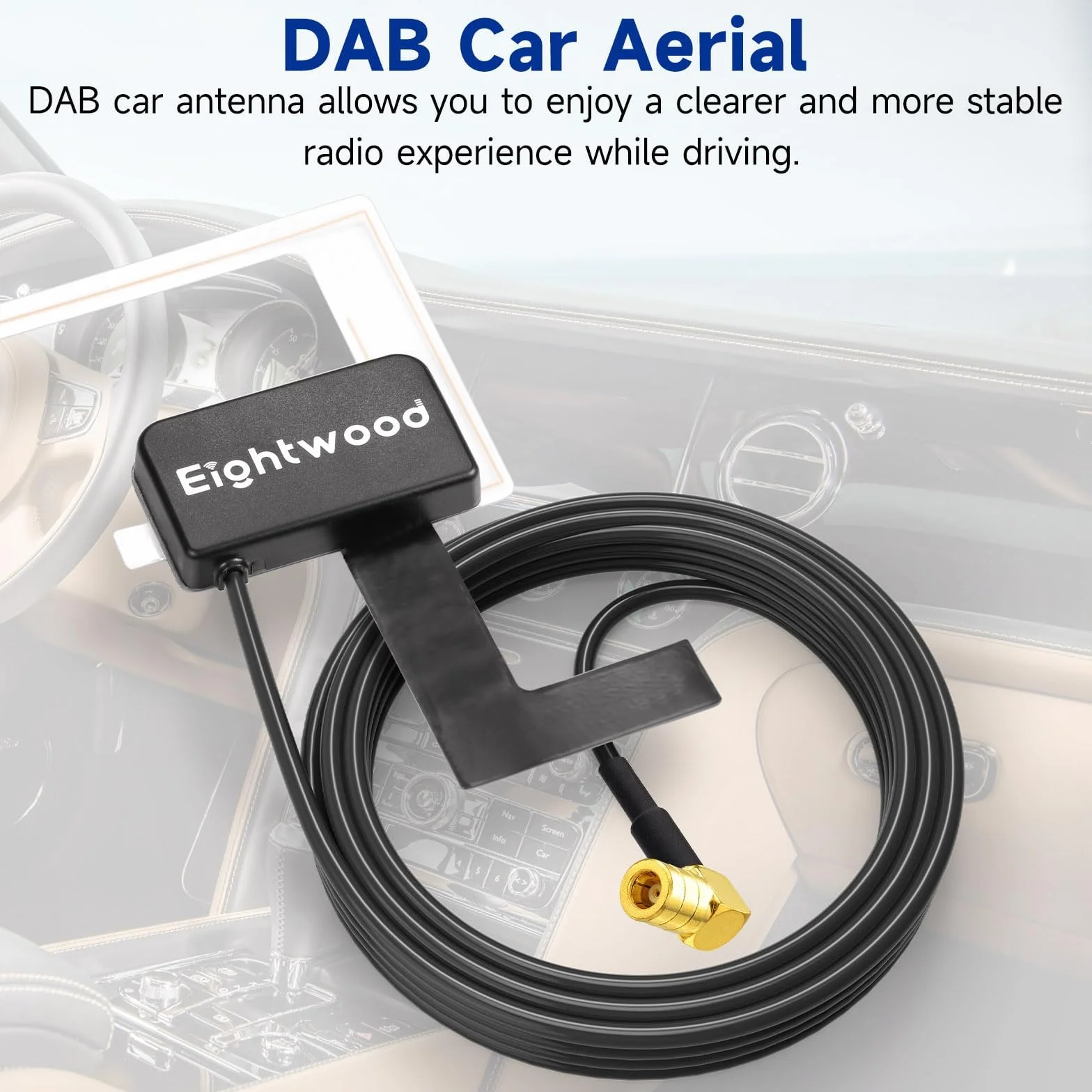 Eightwood DAB antena samochodowa + AM/FM dla Pioneer, Clarion, Kenwood, Alpine i JVC