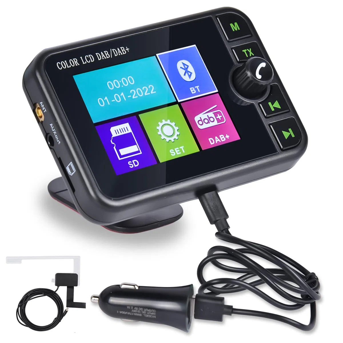 Głośnomówiący Bluetooth Dab+cyfrowy adapter radiowy, wyświetlacz LCD 2,4 cala, nadajnik FM, muzyka BT, interfejs AUX